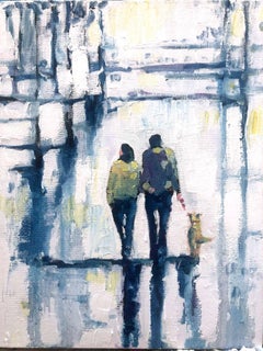 Summer Stroll, the Dog Walkers - impressionnisme original - Art figuratif de paysage