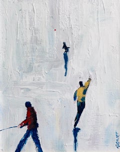 The Red Ball - original impressionism figurative oil painting -cityscape artwork