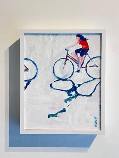 The Red Bicycle - original impressionism figurative cityscape artwork