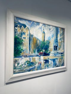 Trafalgar Square – peinture impressionniste originale représentant un paysage urbain – œuvre d'art contemporaine