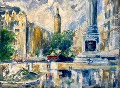 Trafalgar Square – peinture impressionniste originale représentant un paysage urbain – œuvre d'art contemporaine