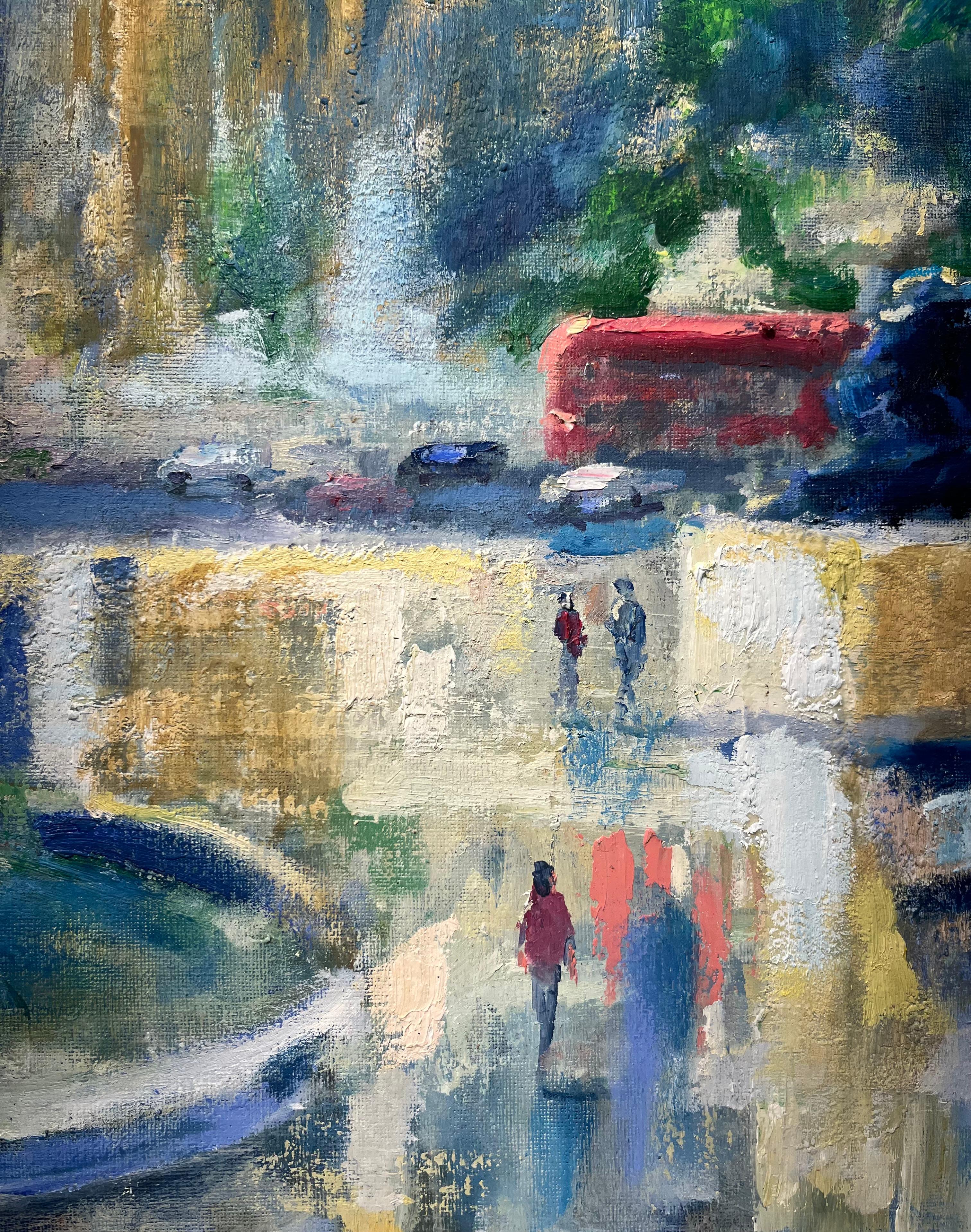 Traffalgar Square-original IMPRESSIONISM Stadtbild- zeitgenössische Kunst (Grau), Landscape Painting, von Richard Gower