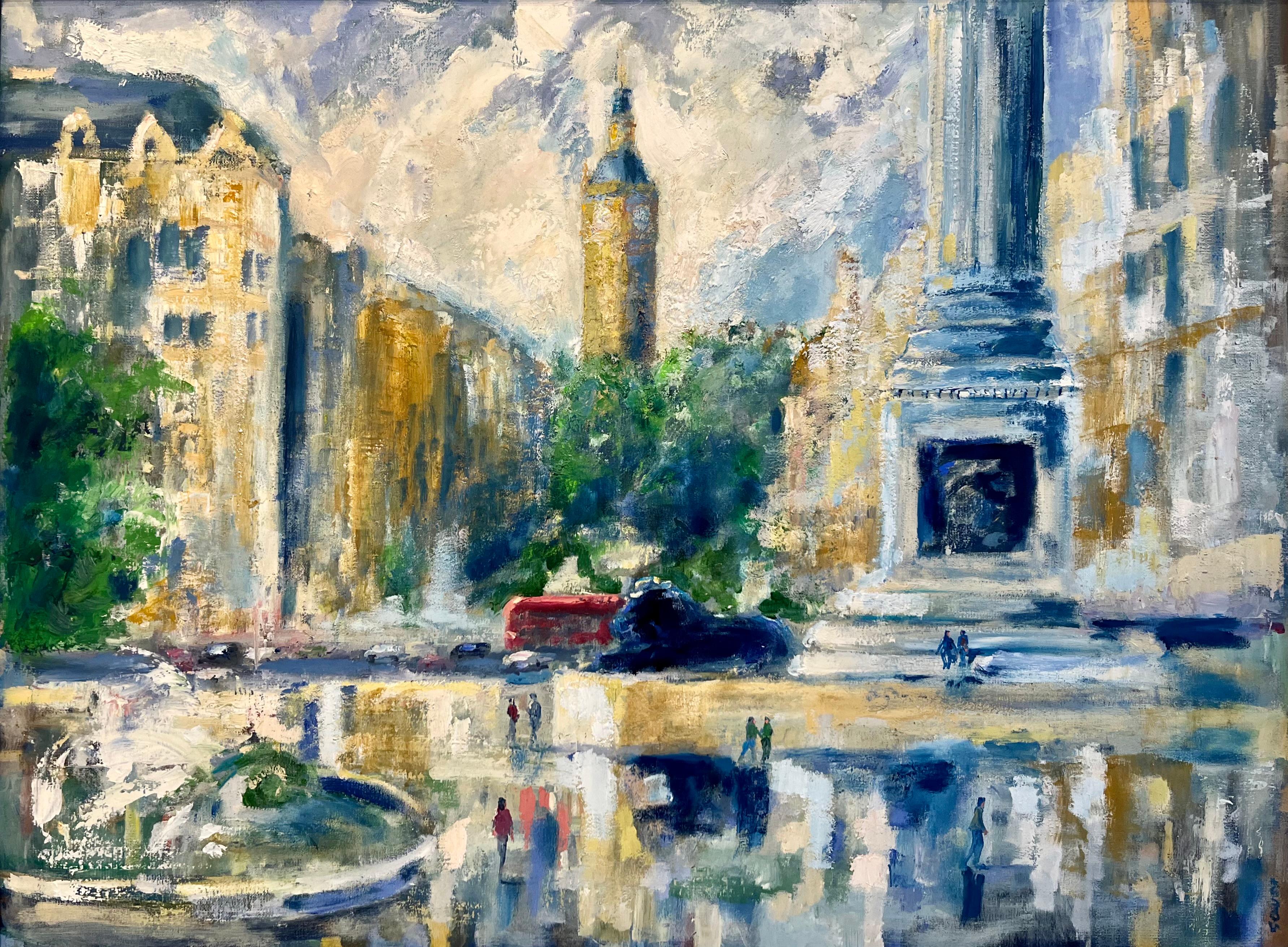 Traffalgar Square-original IMPRESSIONISM Stadtbild- zeitgenössische Kunst – Painting von Richard Gower