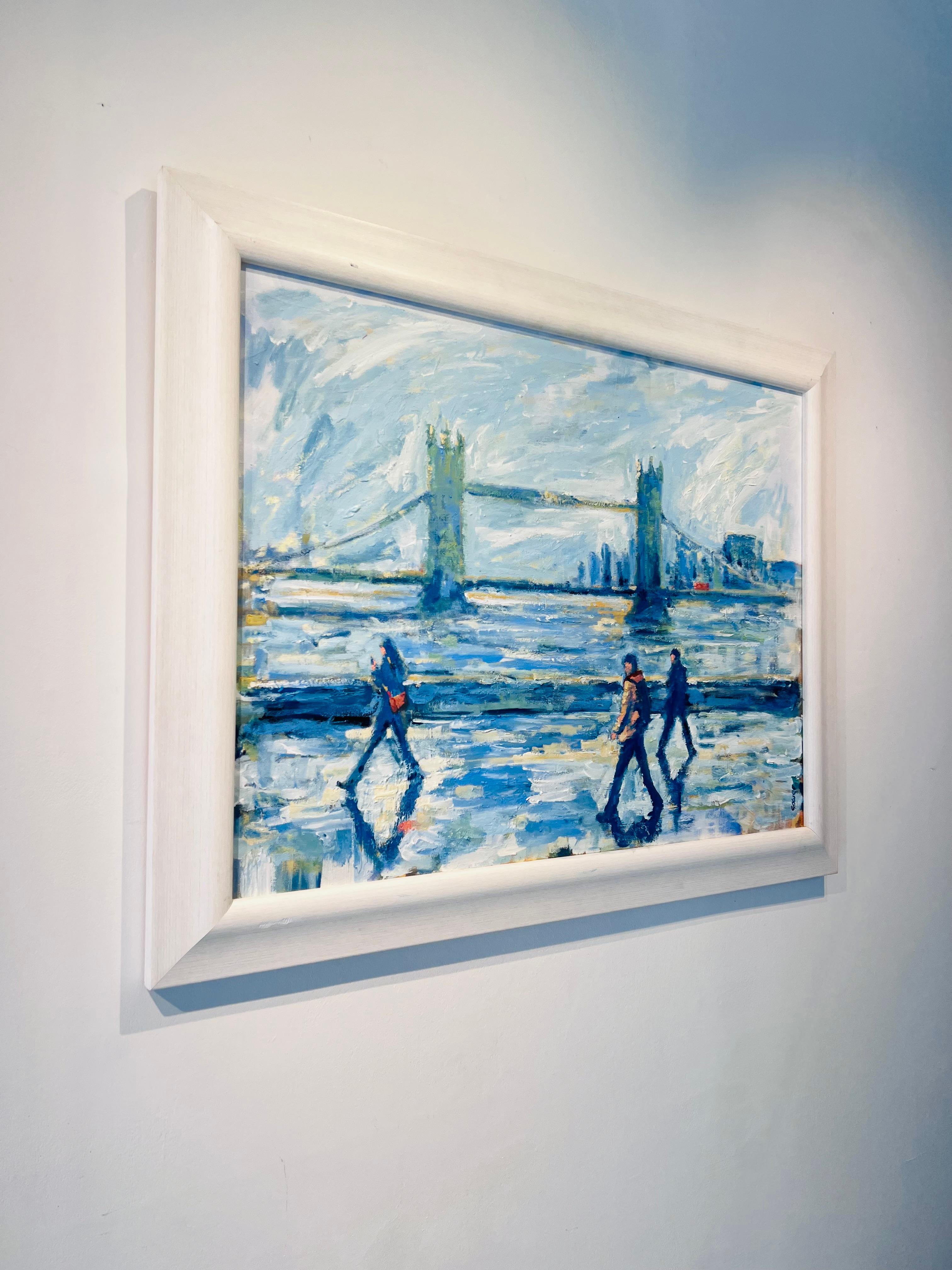Veduta del Tower Bridge mentre passano le navi - pittura originale impressionista di paesaggio urbano - arte - Painting Impressionismo di Richard Gower