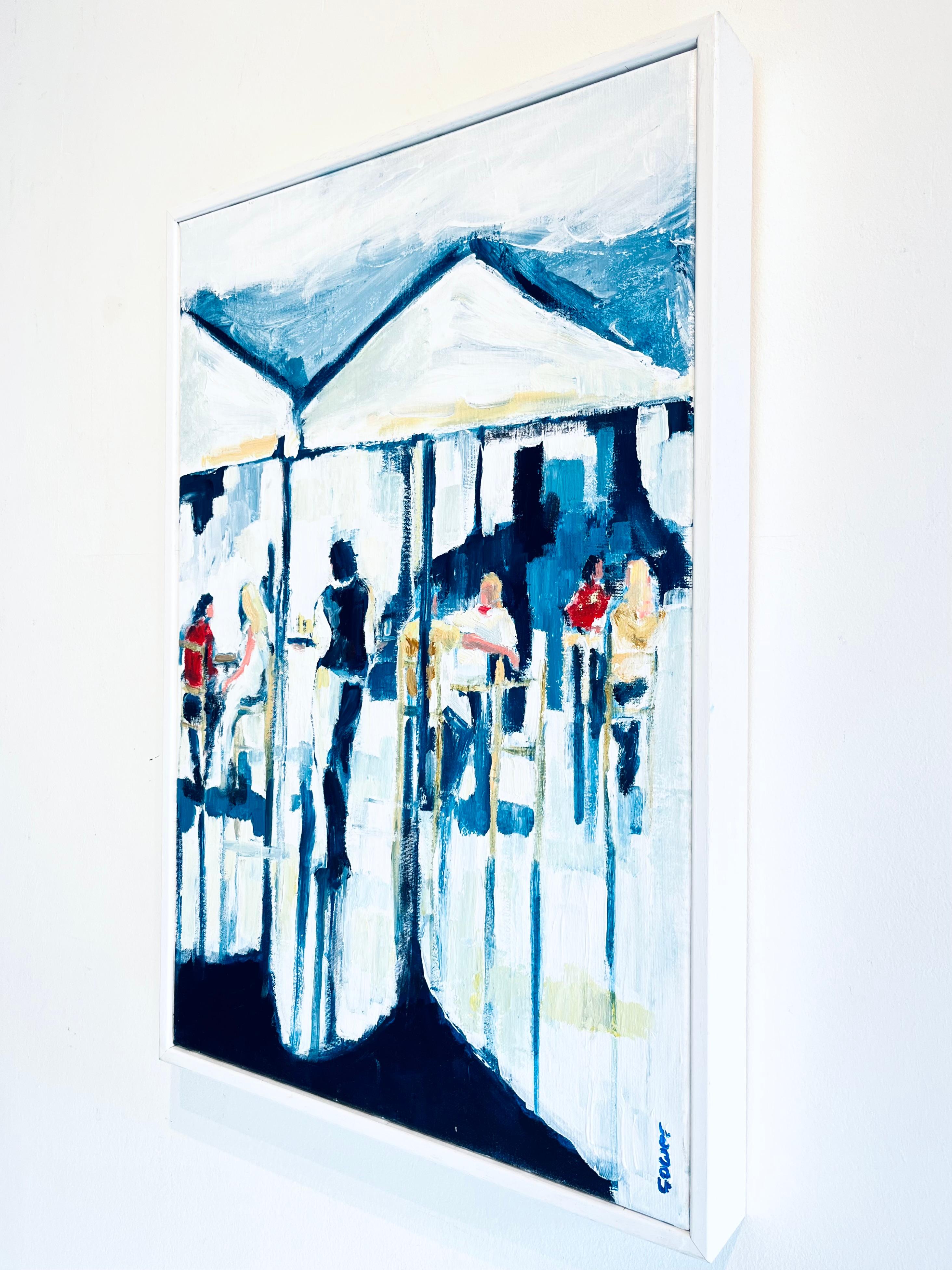 Waiter Cafe Society-Original Impressionismus figurative Stadtlandschaft Ölgemälde-Kunst (Grau), Landscape Painting, von Richard Gower