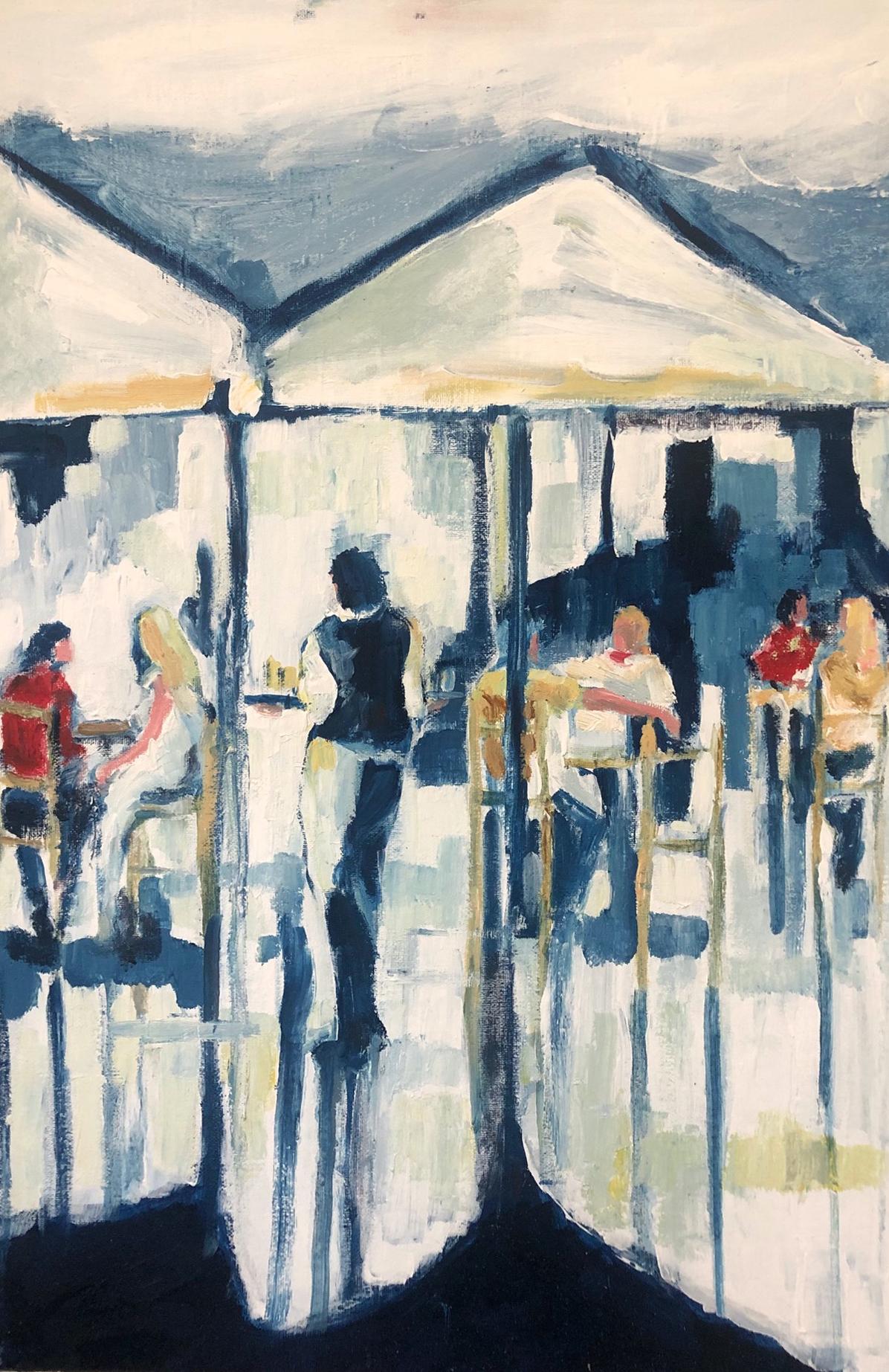 Waiter Cafe Society-Original impressionism figurative cityscape oil painting-Art