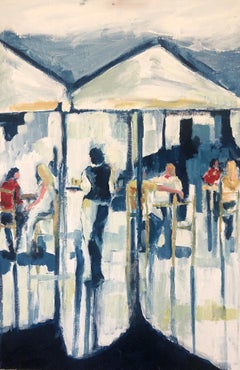 Waiter Cafe Society-Original impressionism figurative cityscape oil painting-Art