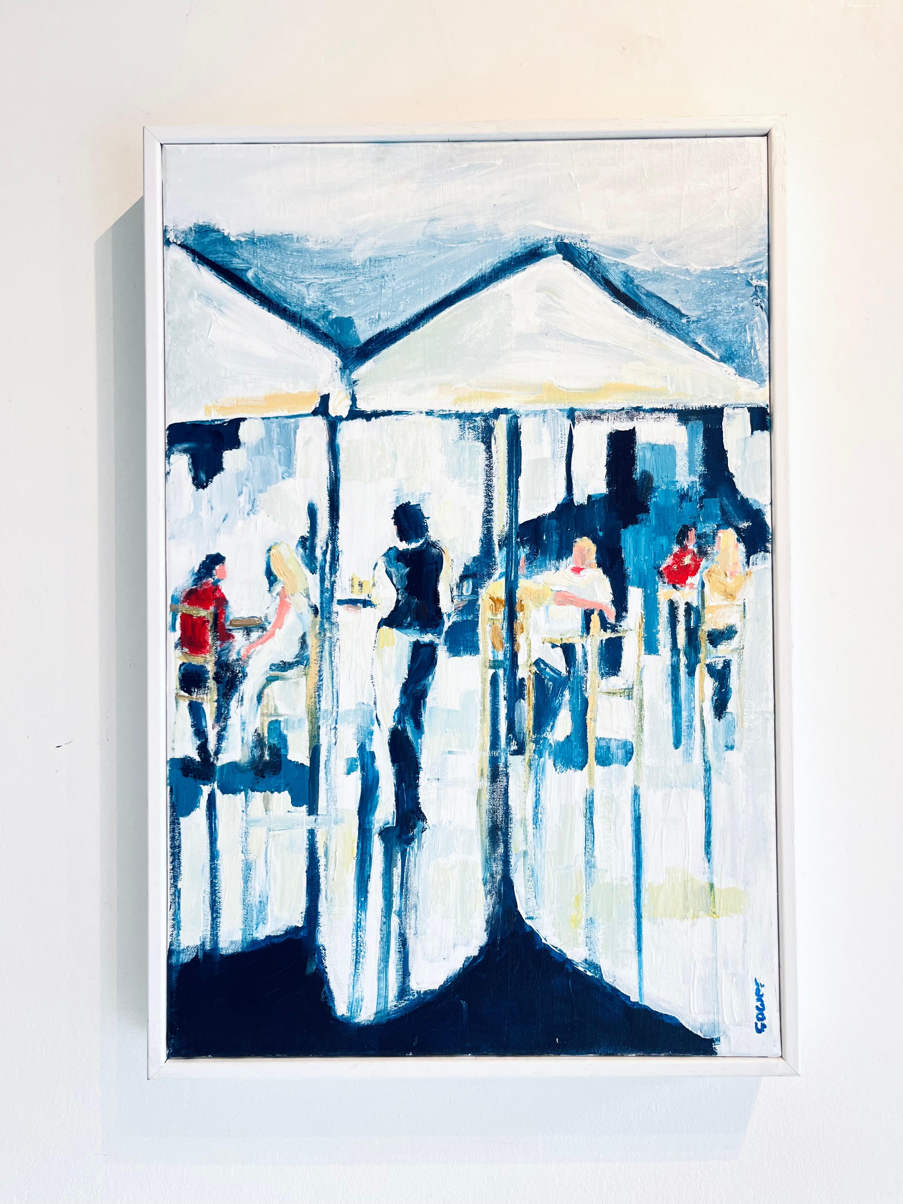 Waiter Cafe Society-Original impressionism figurative cityscape oil painting-Art