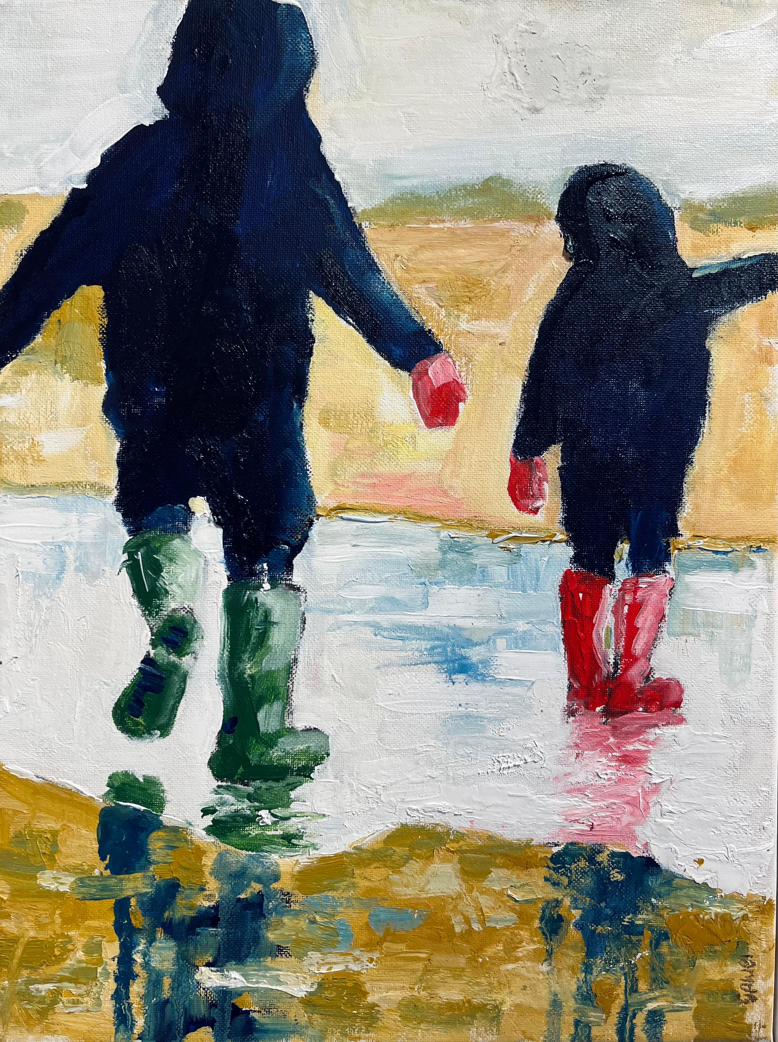 Richard Gower Figurative Painting – Wellies I- zeitgenössische Landschaftsmalerei - Original figuratives Ölgemälde