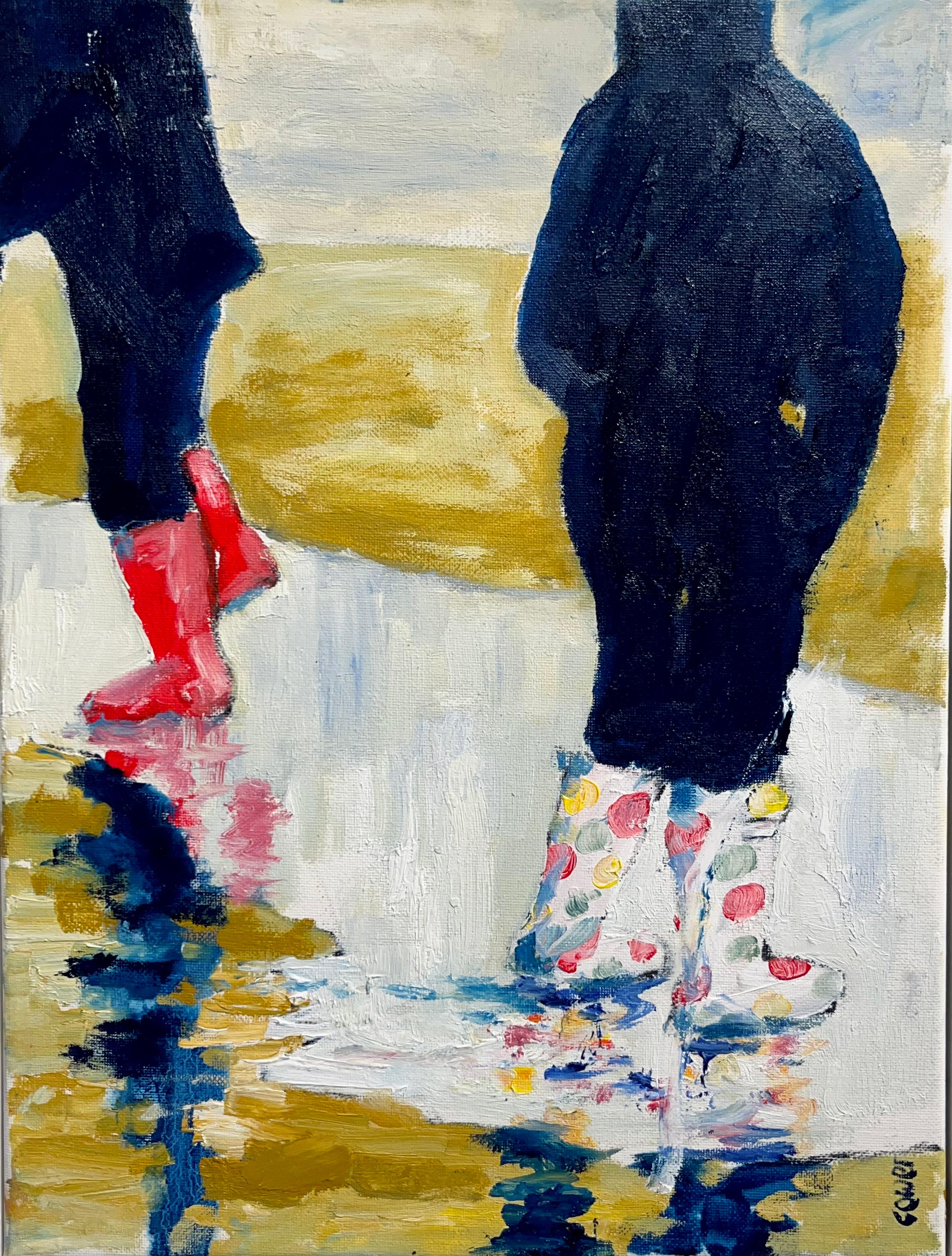 Wellies II- contemporary landscape art - Impressionist figurative oil painting