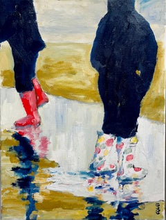 Wellies II- contemporary landscape art - Impressionist figurative oil painting