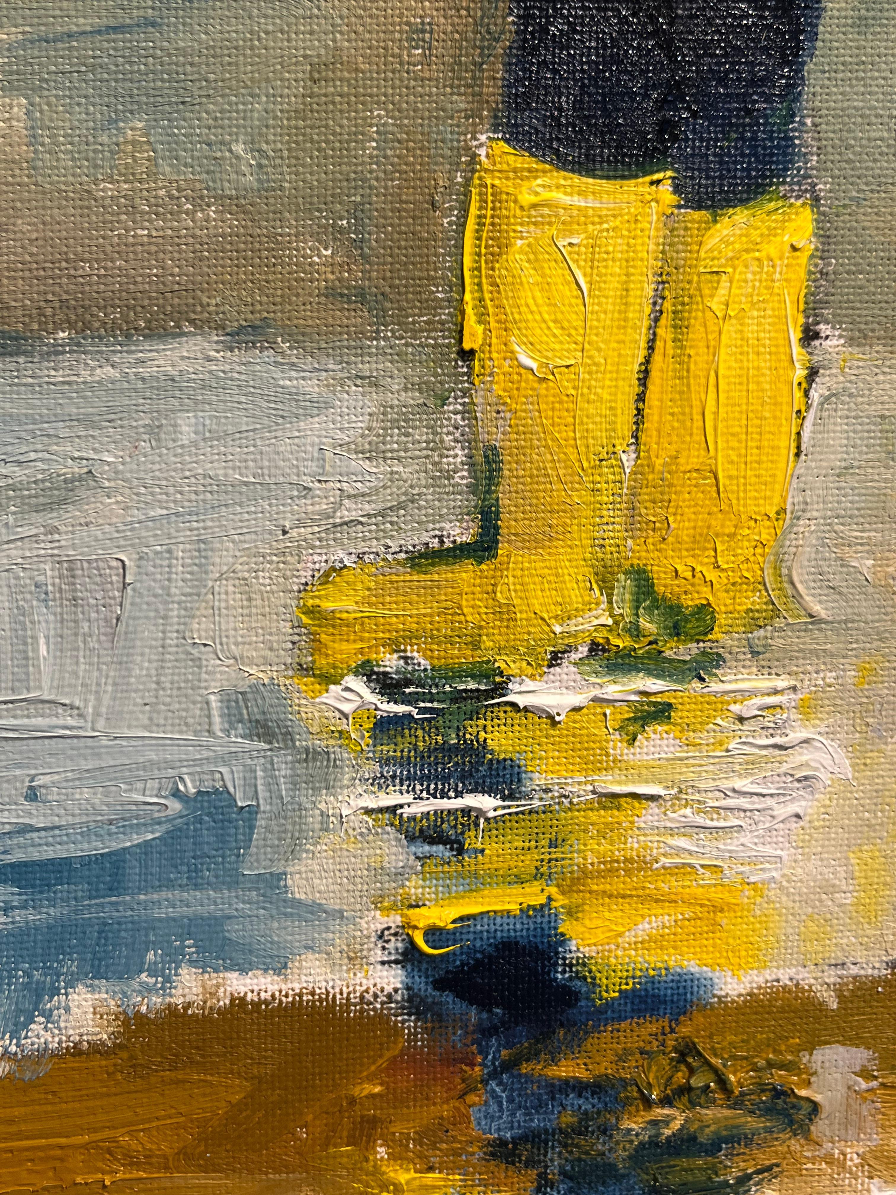 Wellies III- zeitgenössische impressionistische Kunst - original figuratives Ölgemälde (Grau), Figurative Painting, von Richard Gower