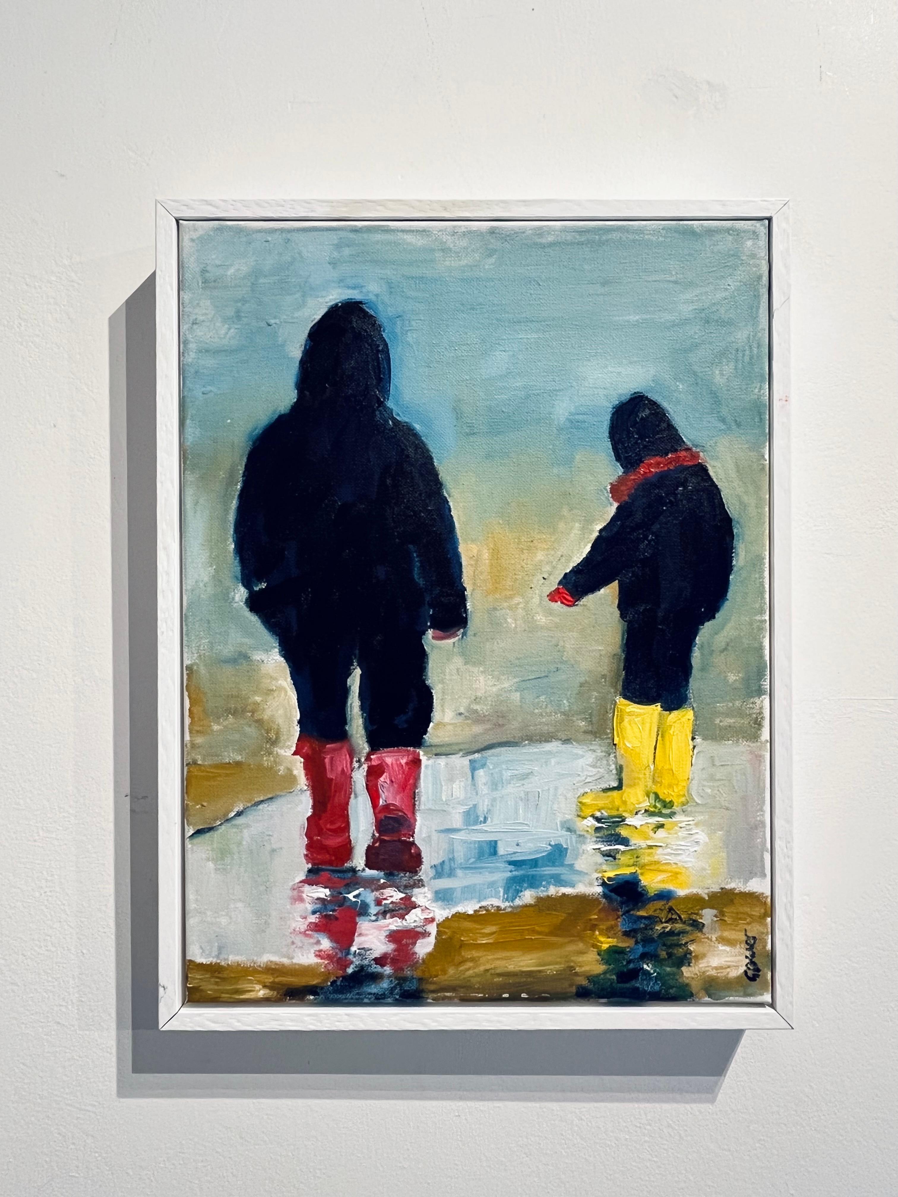 Wellies III- contemporary landscape art - original figurative oil painting - Painting by Richard Gower