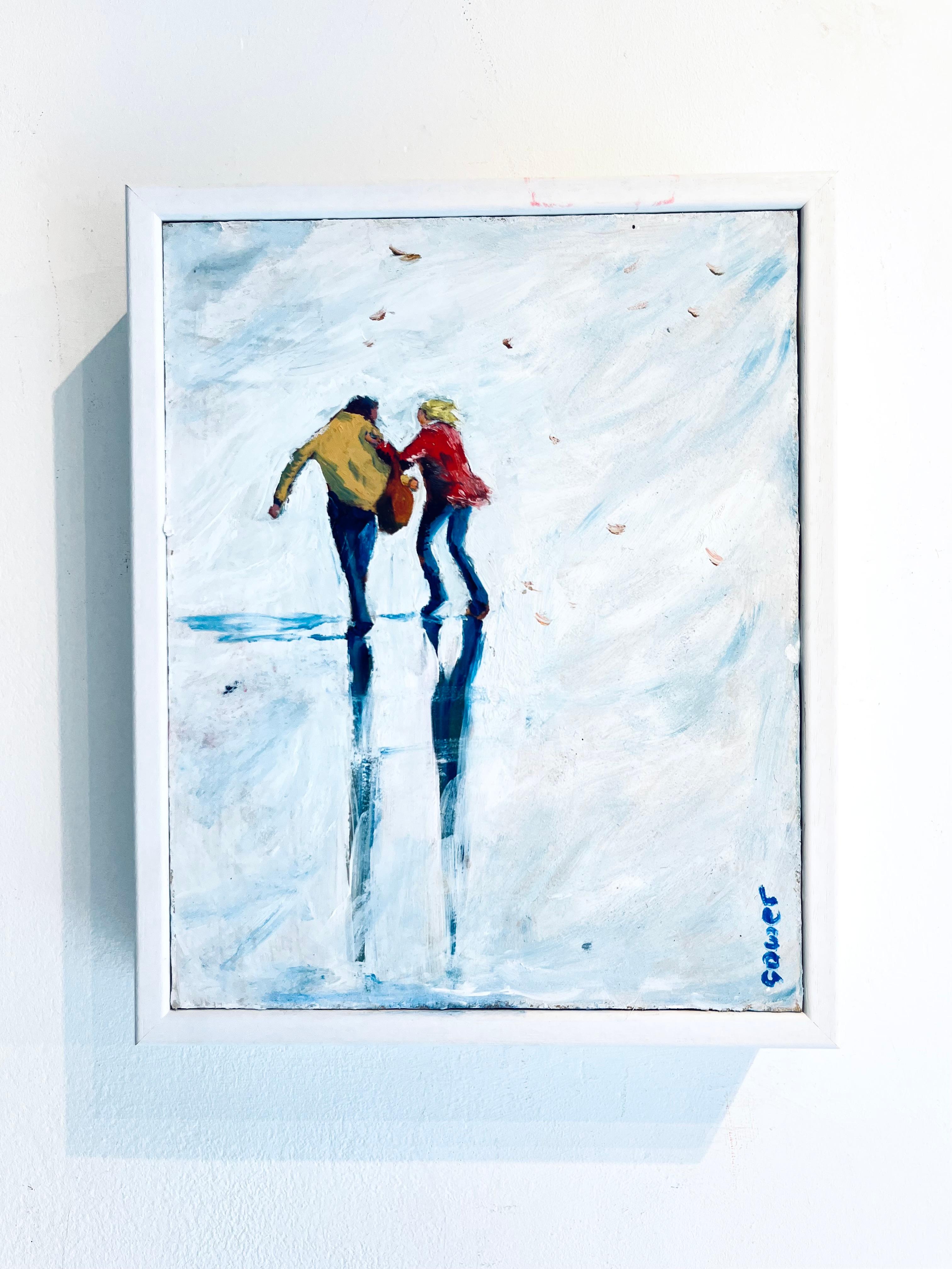 Windy Day-original impressionism figurative minimalist painting-contemporary Art - Painting by Richard Gower