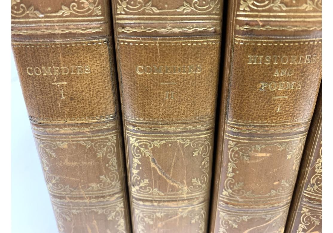 Houghton, Mifflin & Co., Boston & New York, The Riverside Shakespeare. Complete 6 vol. edition. Tan leather with burgundy and gilt spines and marbled and leather boards. Marbled end papers. Gilt top edges. 

8