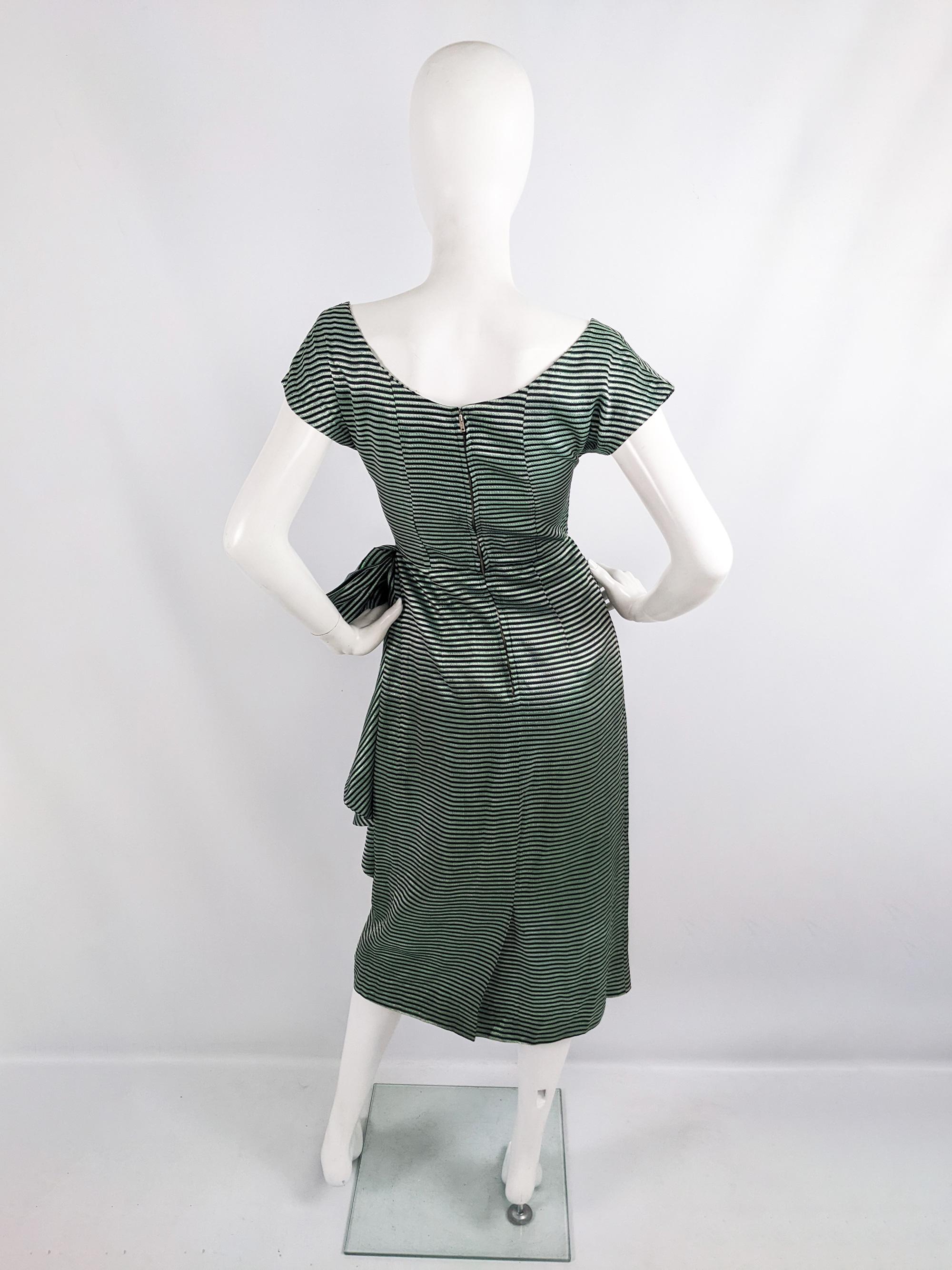 Women's Richard Grossmark Vintage 1950s Metallic Green Lamé Bow 50s Evening Party Dress For Sale