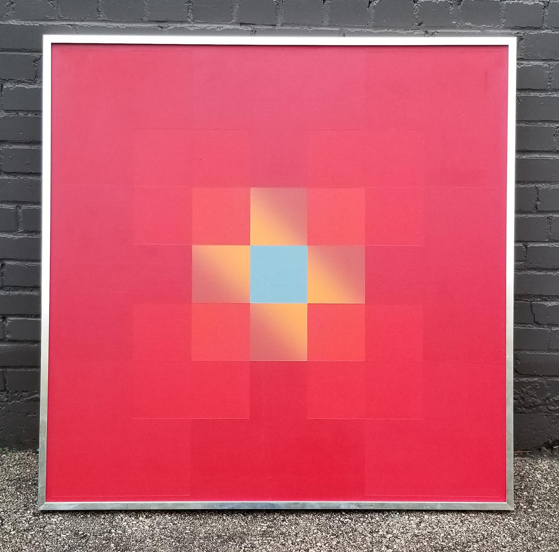 Geometric Hard Edge Op Art Painting by Richard Gubernick. Acrylic on Canvas. 1970s.

BORN: New York, New York

 STUDIED: 

State University College at Buffalo, Buffalo, New York (B.S., 1955)

Yale University School of Music and Art, New Haven,