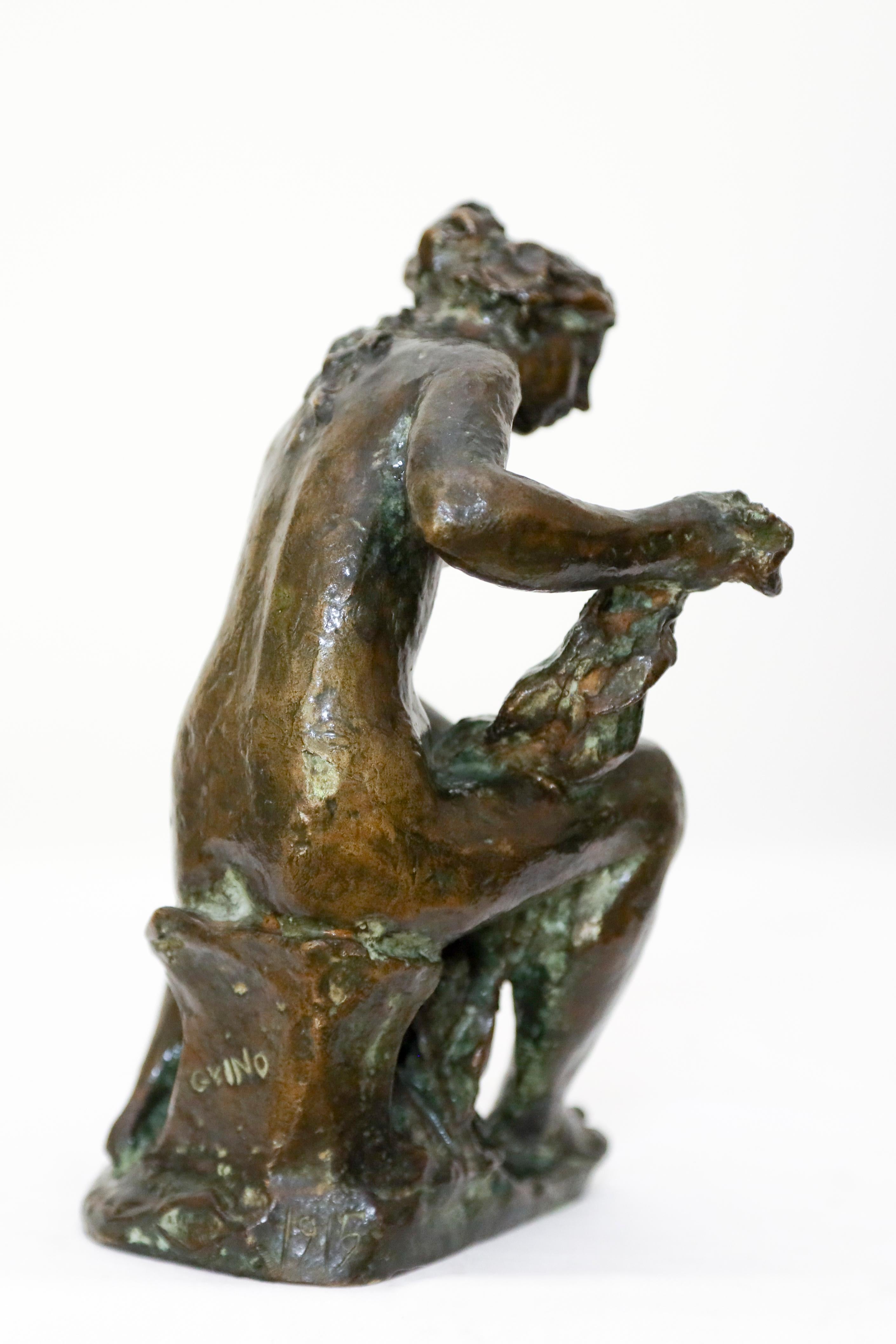Seated Woman Bronze, Femme Assise a la Toiletter or Petite Baigneuse Assise - Gold Figurative Sculpture by Richard Guino