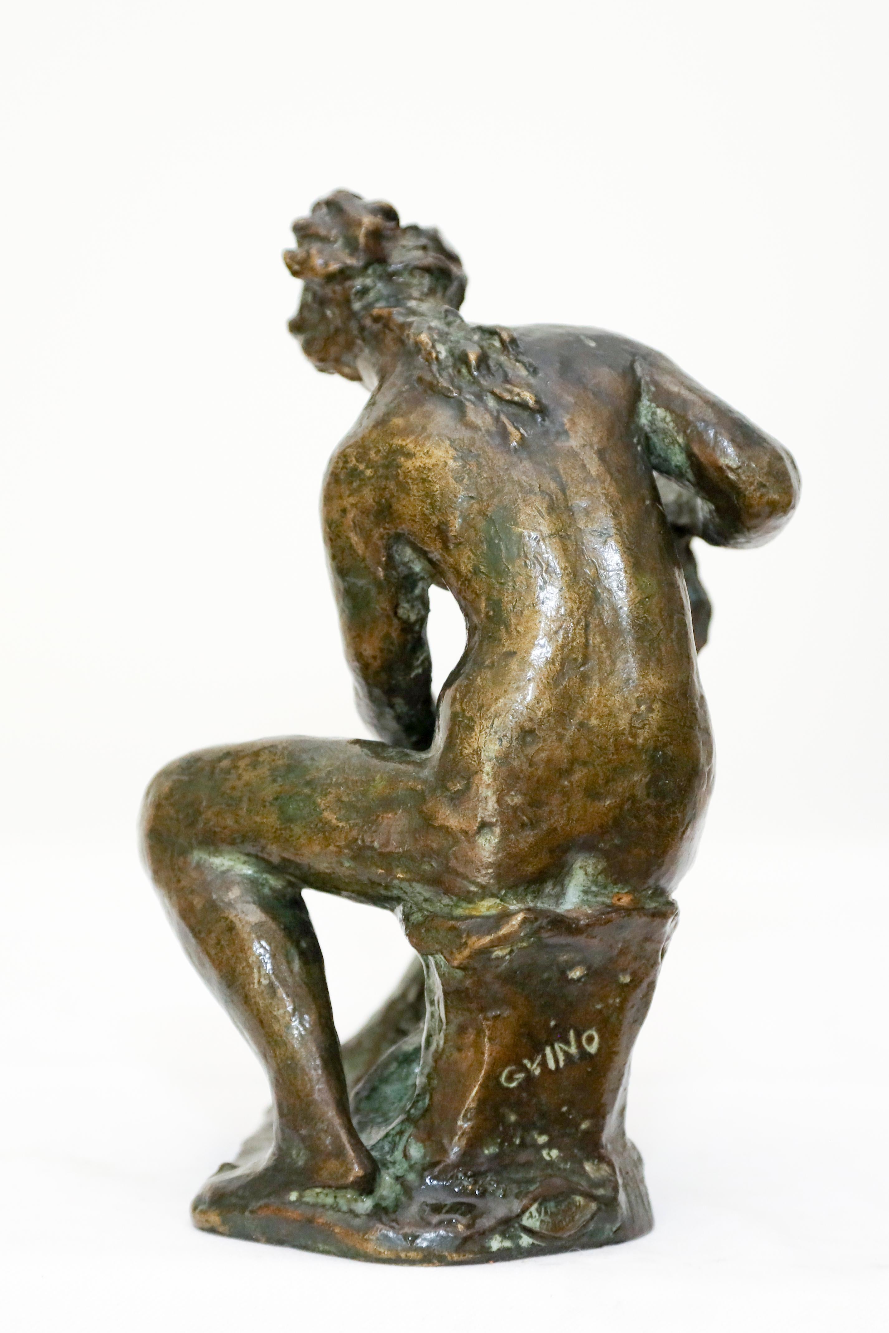 Seated Woman Bronze, Femme Assise a la Toiletter or Petite Baigneuse Assise - Gold Figurative Sculpture by Richard Guino