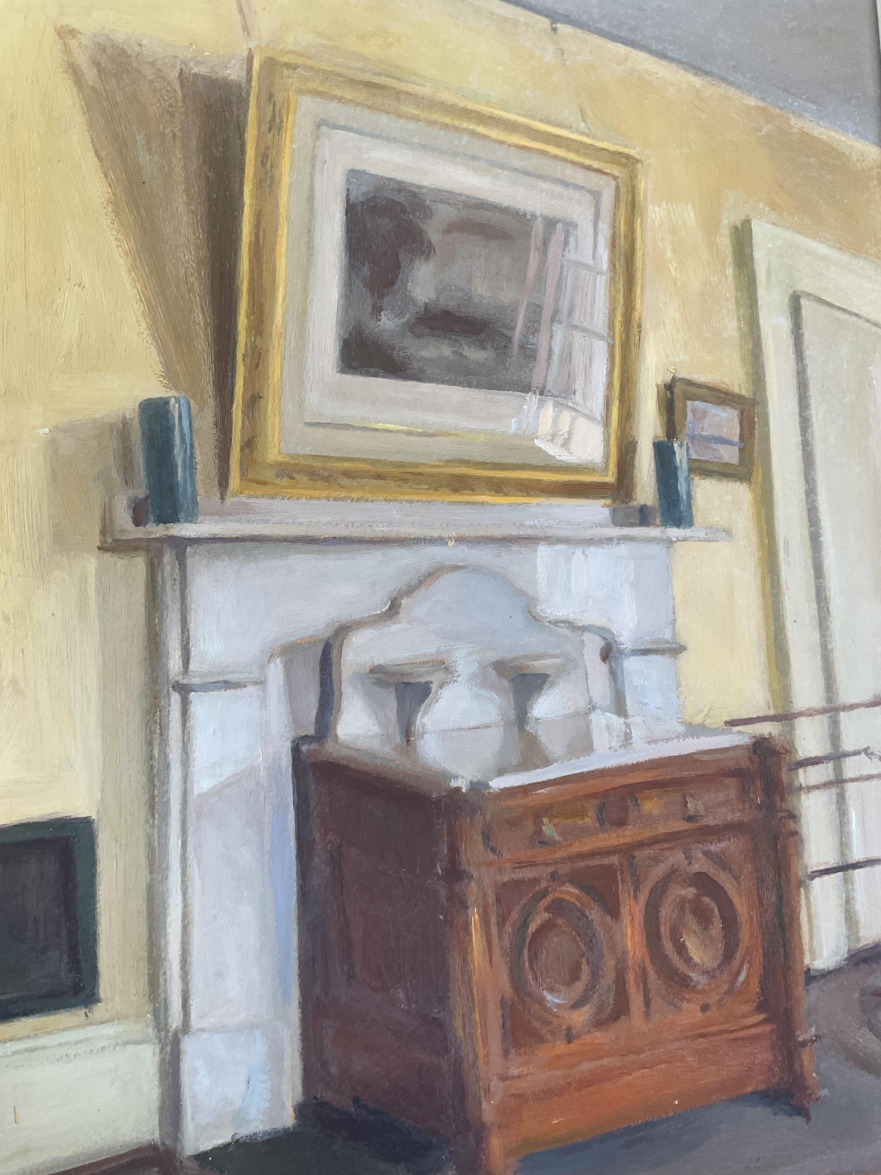 Antico dipinto ad olio di interni di stanze dell'artista americano Richard H. Bassett, quotato in borsa. - Painting di Richard H. Bassett 