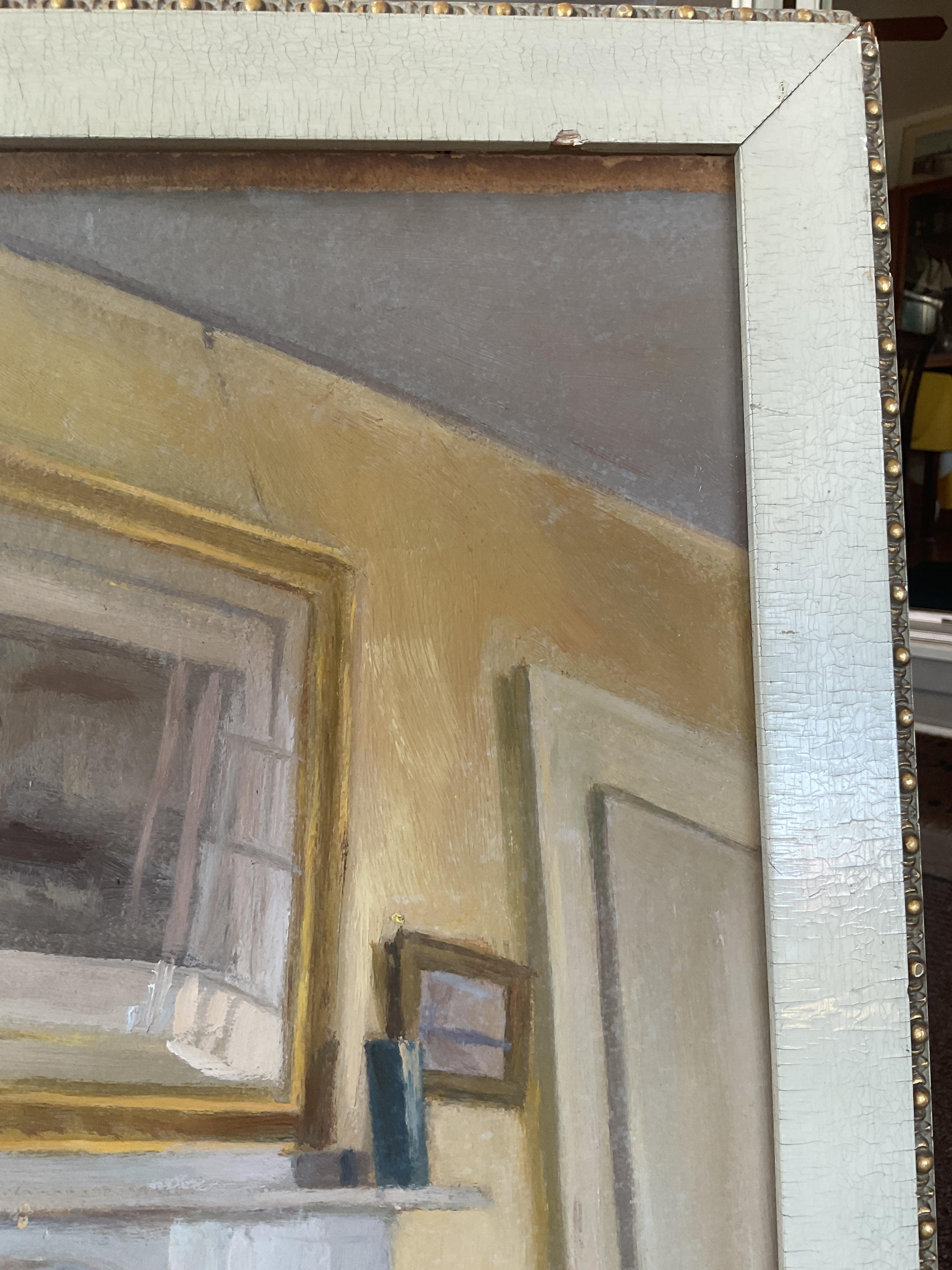 Antico dipinto ad olio di interni di stanze dell'artista americano Richard H. Bassett, quotato in borsa. - Interior Painting Marrone di Richard H. Bassett 