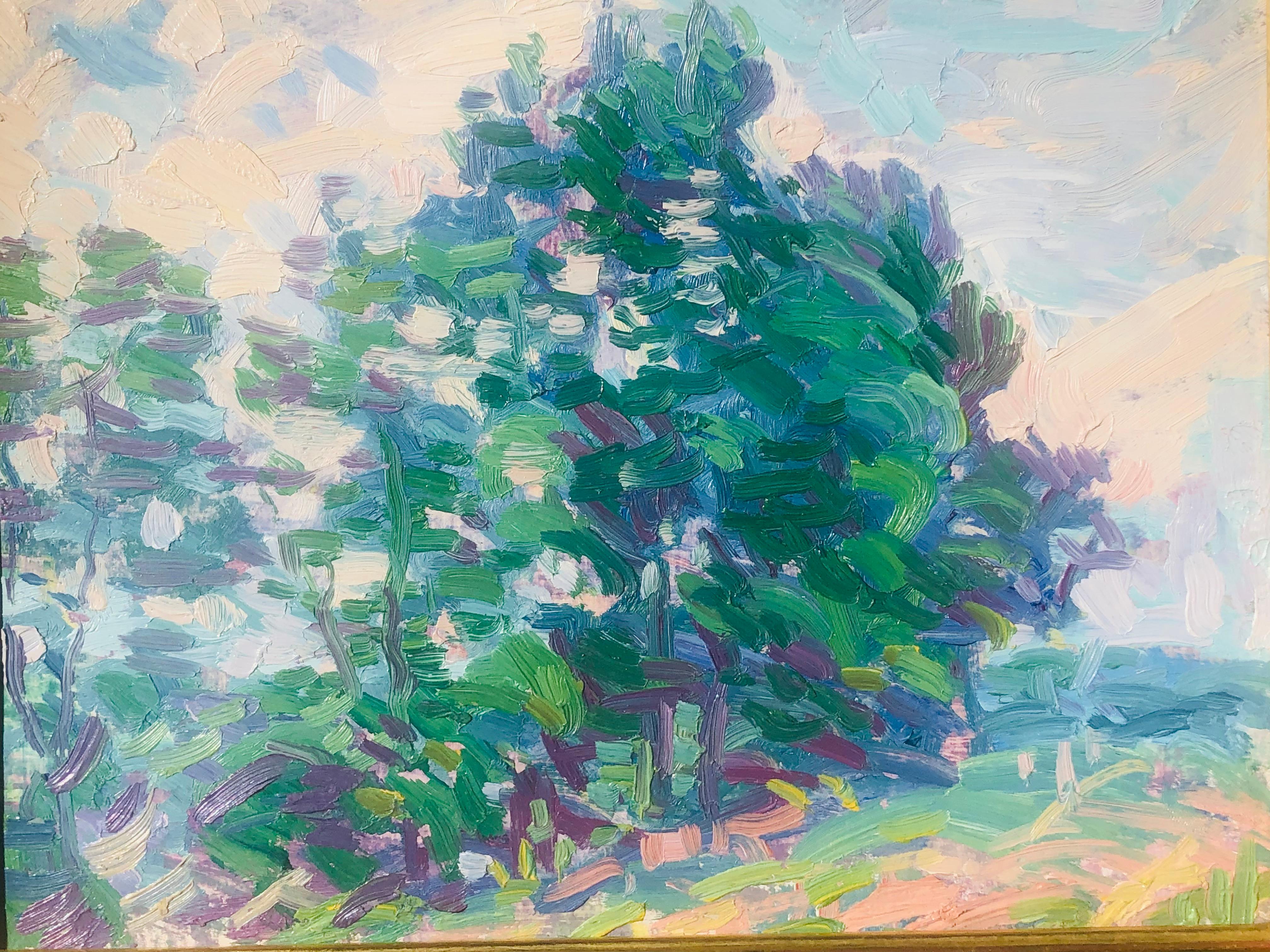 Huile impressionniste ancienne à deux faces sur carton par A Richard Bassett - Impressionnisme abstrait Painting par richard h bassett