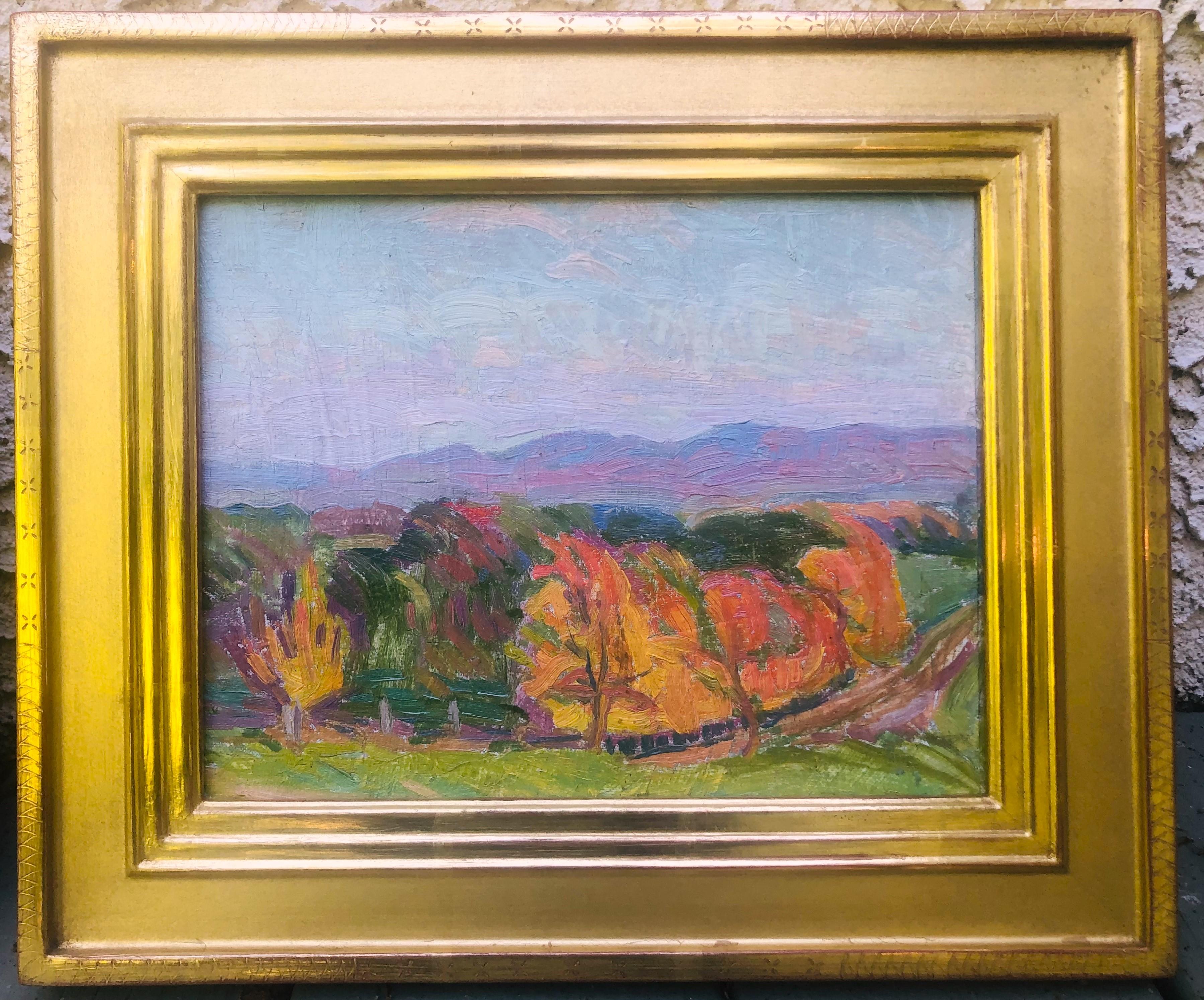 Olio su tavola in stile fauvista del 1930 circa di Richard H. Bassett