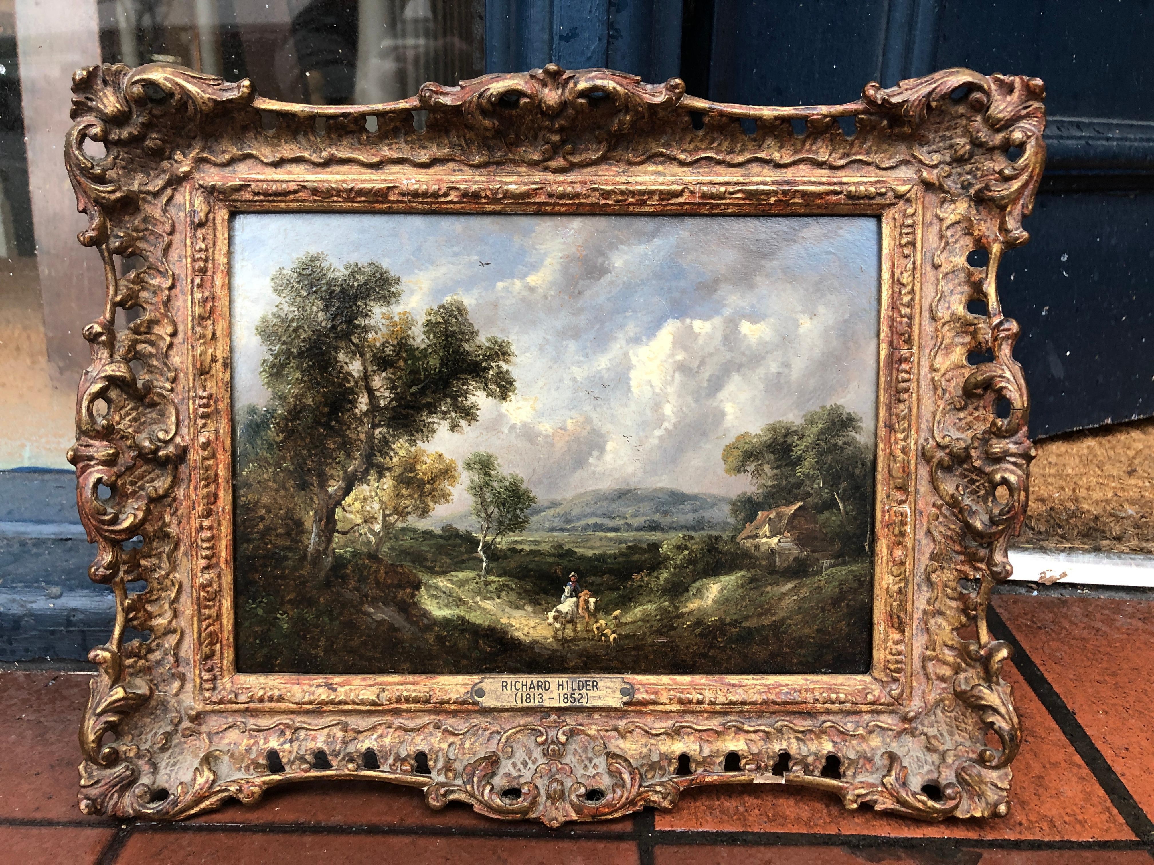 Beautiful 19th century Oil on Panel Landscape by Richard Hilder - Painting by Richard H. Hilder