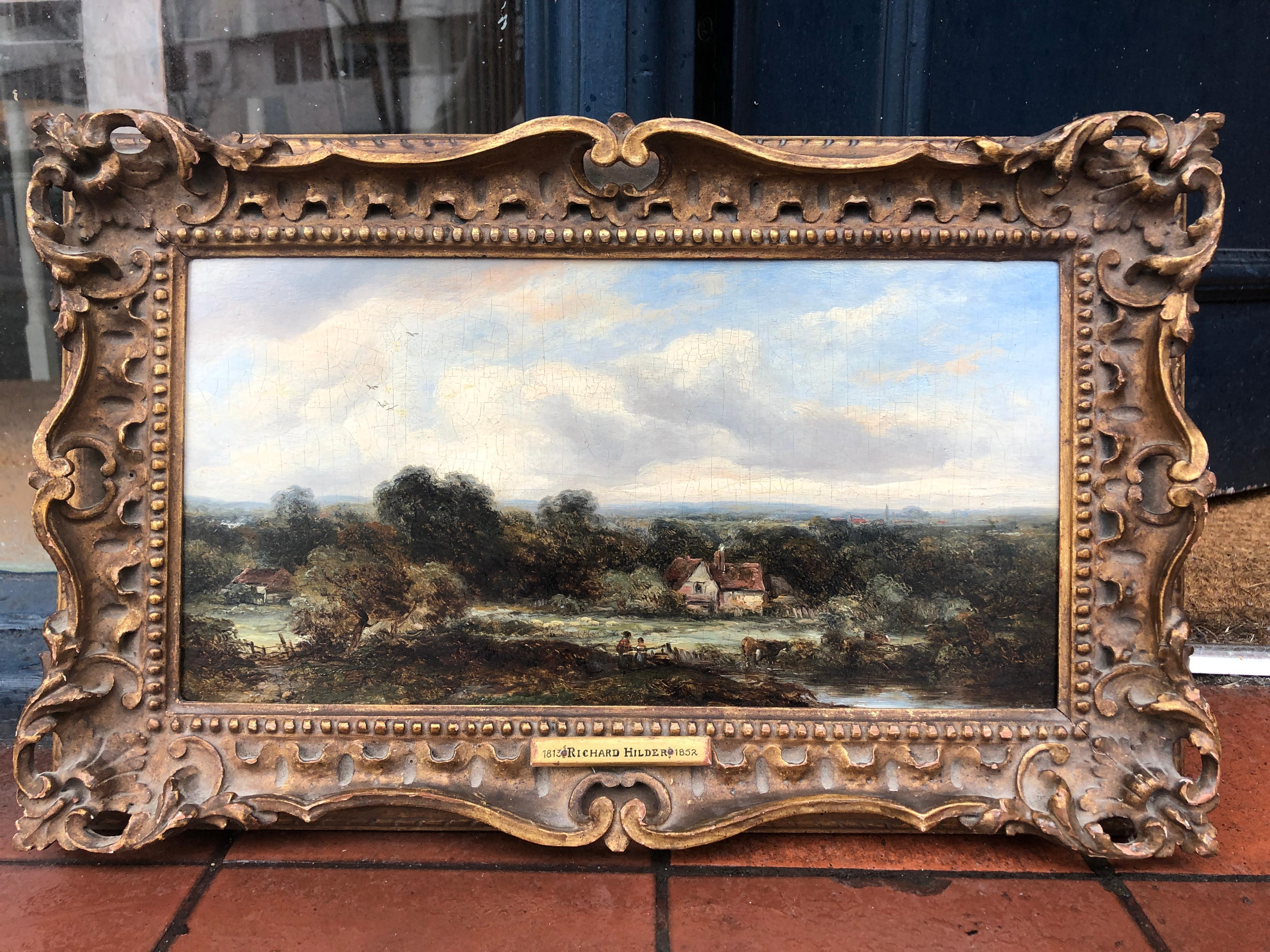 Beautiful 19th century Oil on Panel Landscape by Richard Hilder - Painting by Richard H. Hilder