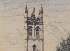 Magdalen College, Oxford Tower etching by Richard H Tyrell