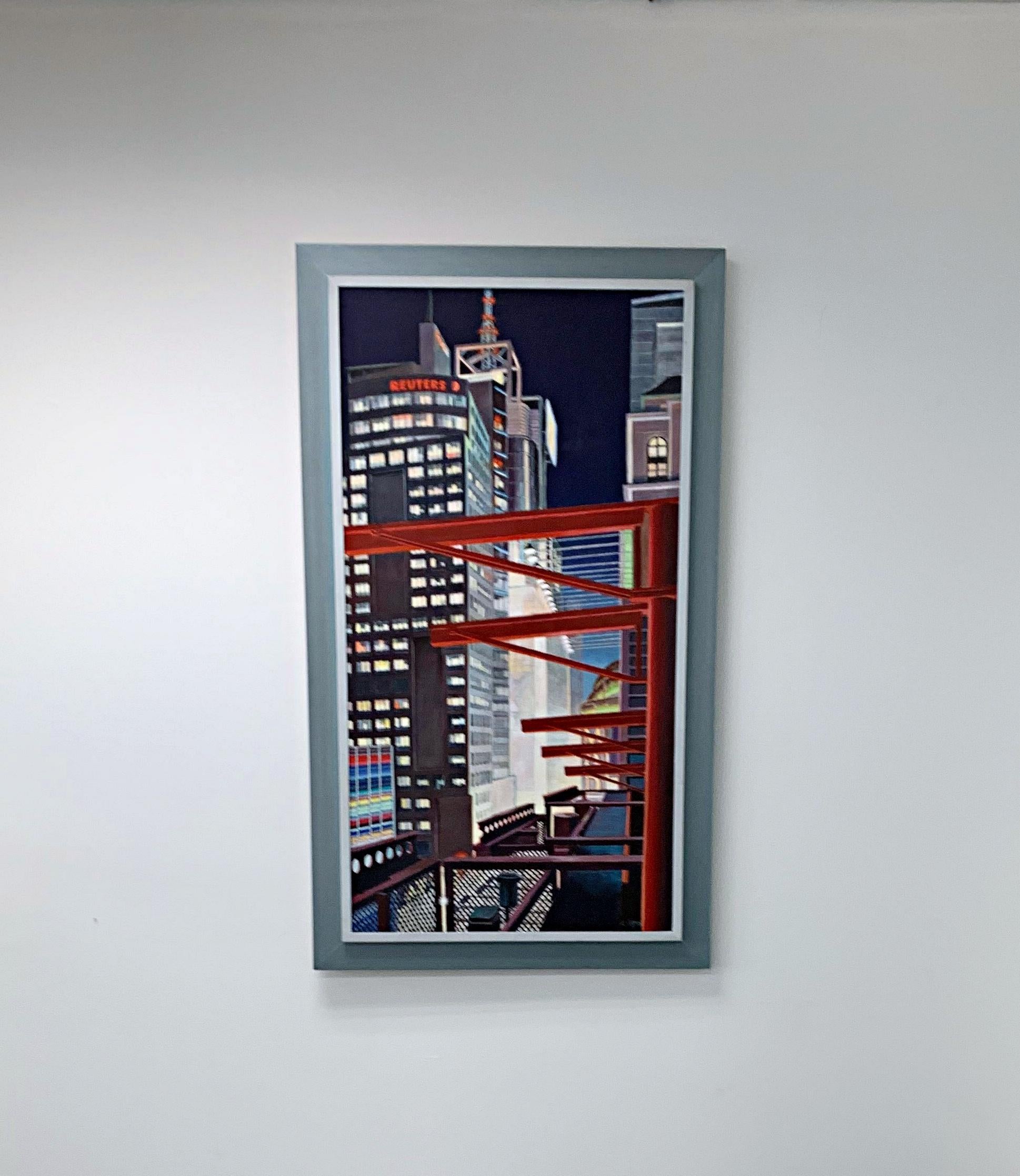42nd Street at Night Einzigartiges Acrylgemälde, bester architektonischer Wandmaler, signiert – Painting von Richard Haas