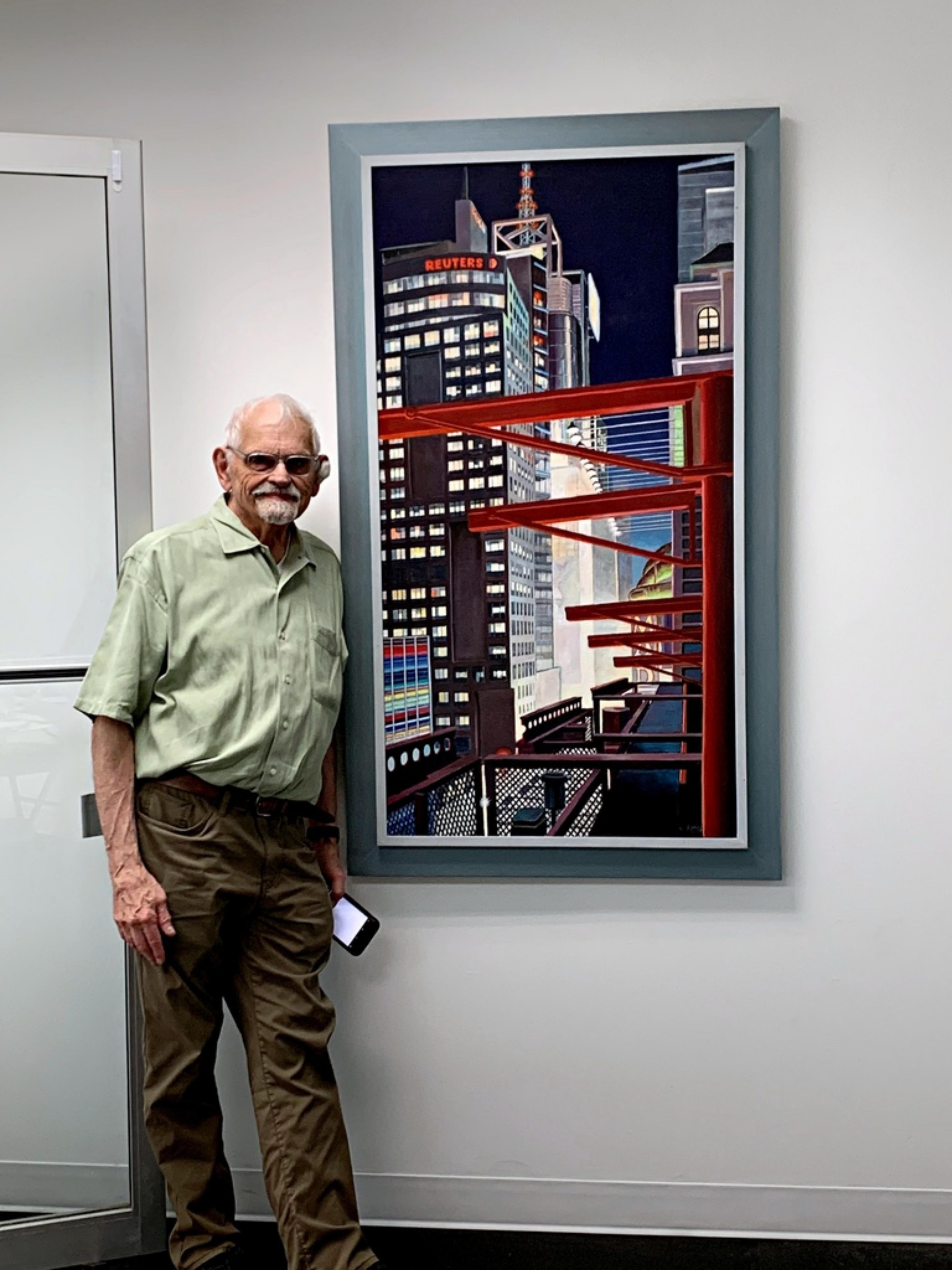 42nd Street at Night Einzigartiges Acrylgemälde, bester architektonischer Wandmaler, signiert (Realismus), Painting, von Richard Haas