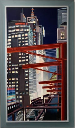 42a Strada di notte Pittura acrilica unica, miglior muralista architettonico Firmato