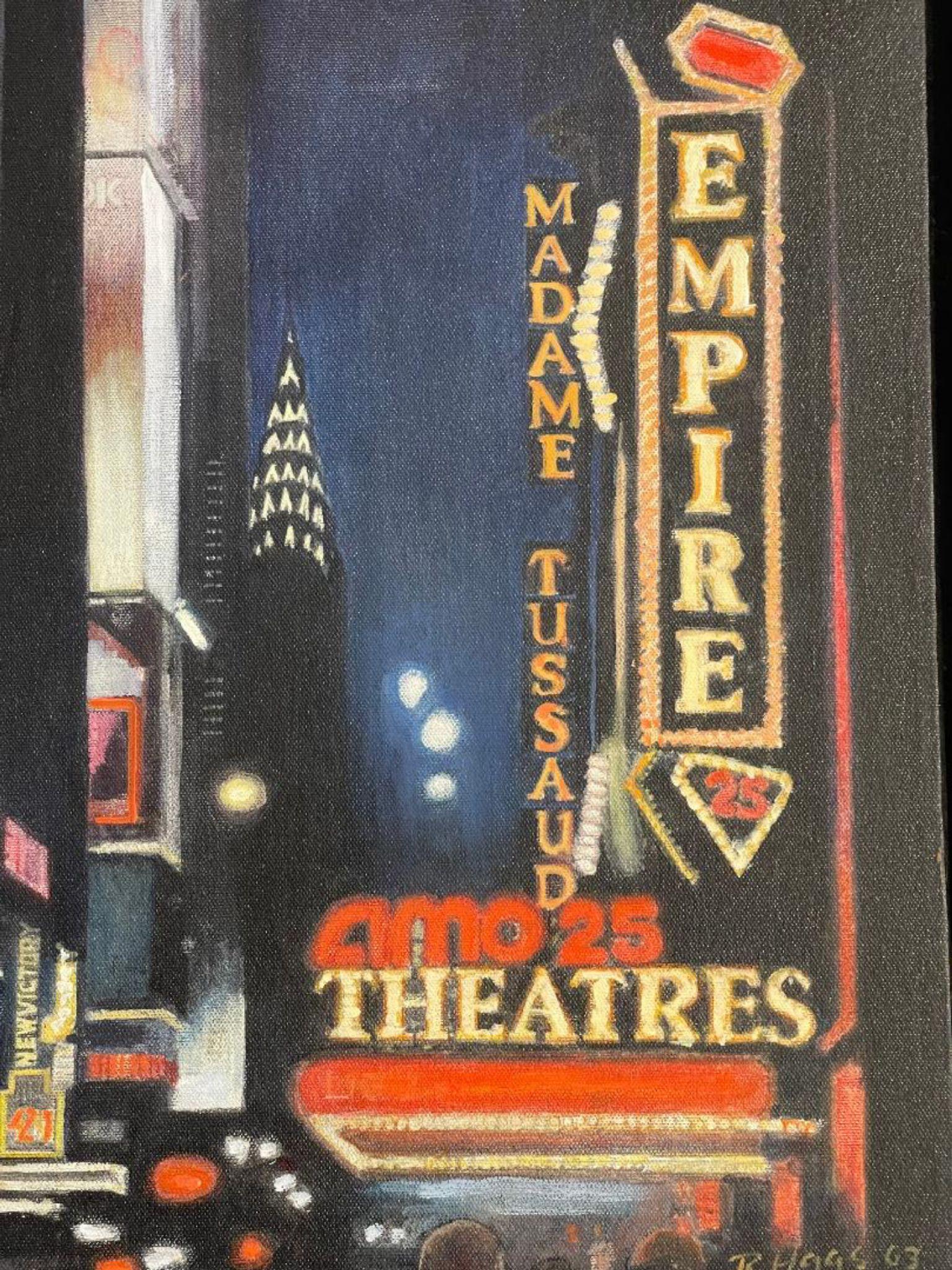 Times Square de noche, Empire y Loews firmado Cuadro al óleo y acrílico sobre lienzo - Painting Realista de Richard Haas