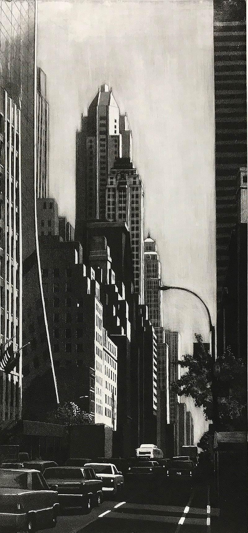 Richard Haas Portrait Print - 57th St. Looking East (View down Sixth Ave/ Fuller BLDG, the Ritz and IBM seen)
