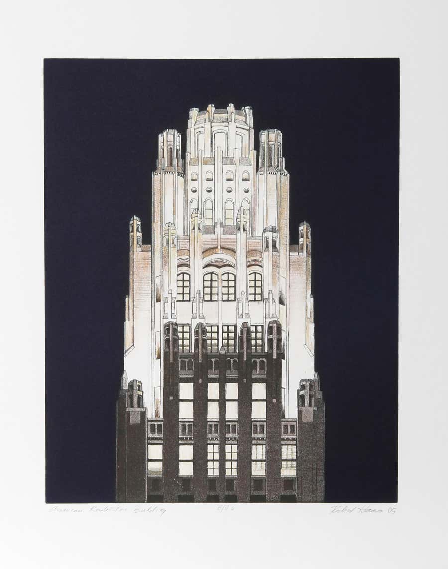 American Radiator Building (Blue), Photorealist Etching by Richard Haas