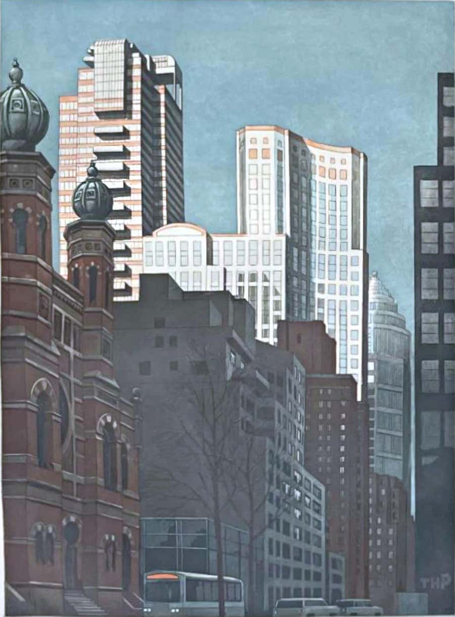 Central Synagogue Lexington Avenue Looking North Etching and aquatint S/N Framed
