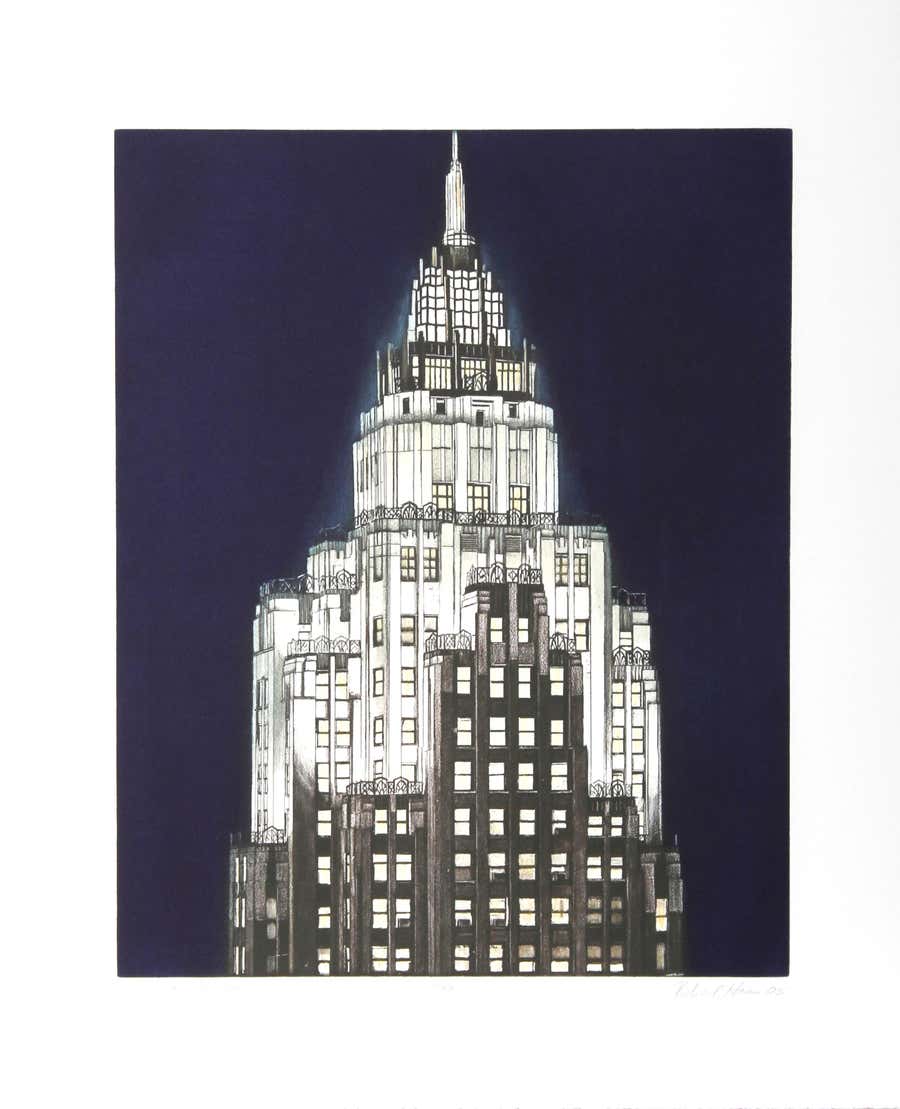 Cities Services Building (Blue), Photorealist Etching by Richard Haas