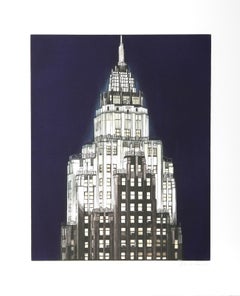 Edificio dei servizi urbani (blu), acquaforte fotorealista di Richard Haas