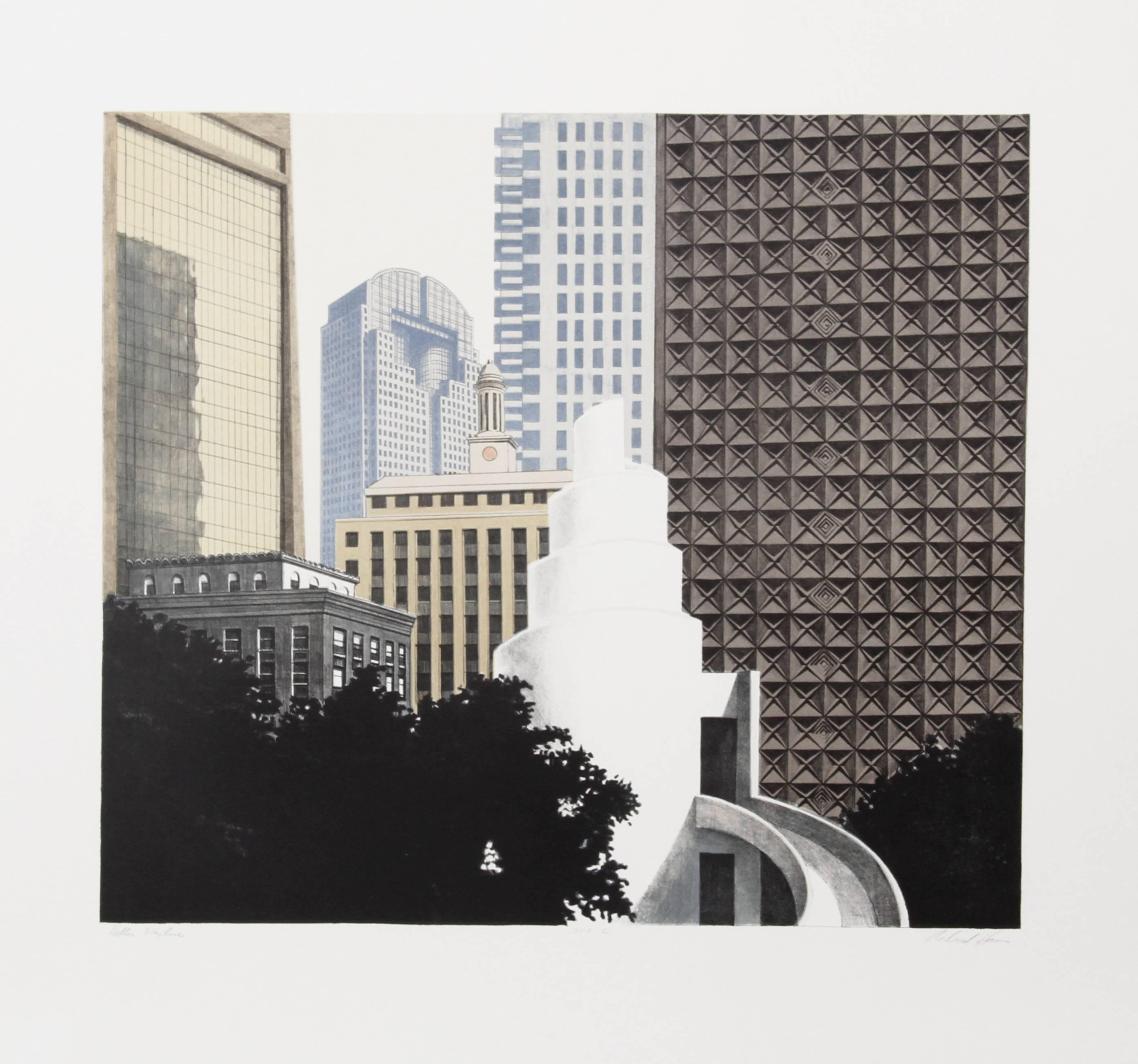 Dallas Skyline, Photorealist Aquatint Etching by Richard Haas