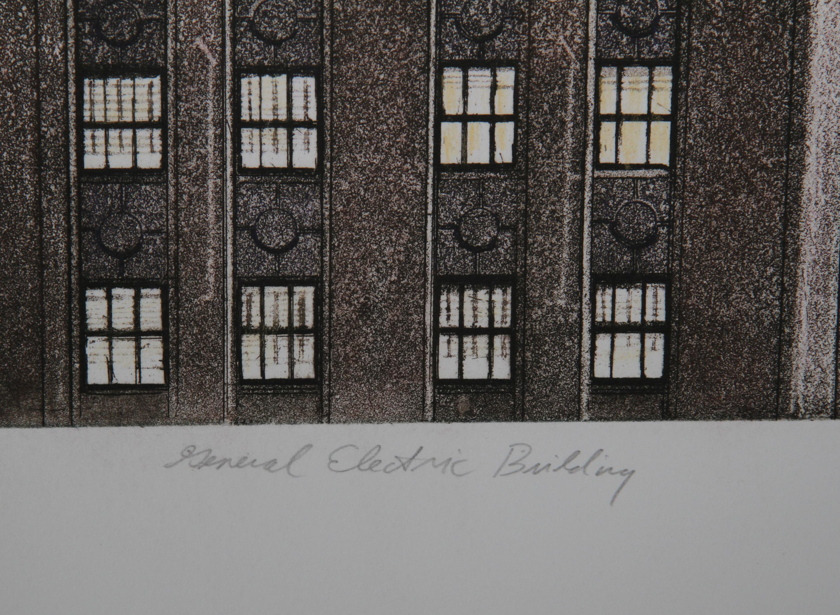 Edificio General Electric (blu), acquaforte fotorealista di Richard Haas in vendita 1