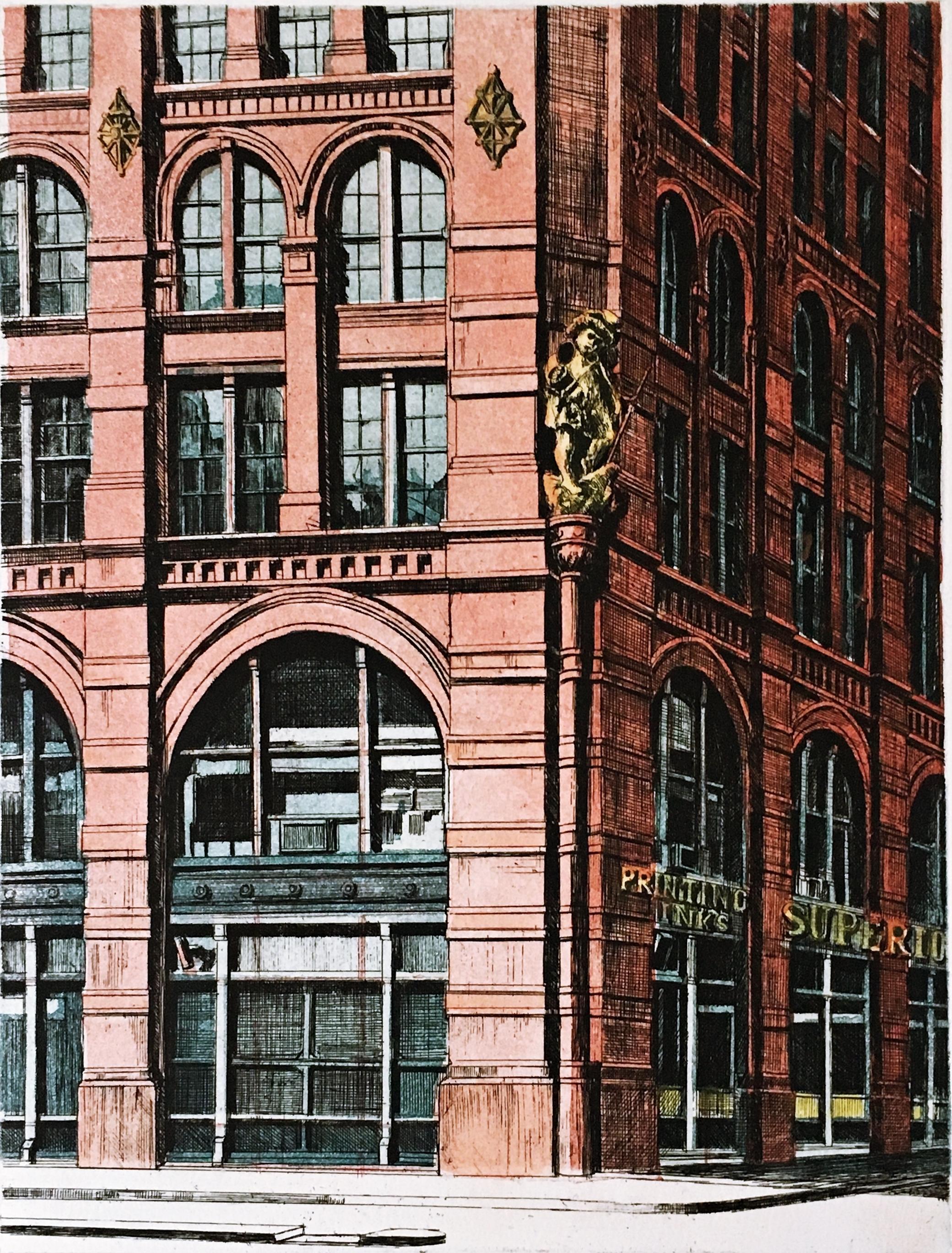 Richard Haas Figurative Print - Puck Corner, SOHO, New York signed & numbered 10/100 by top architectural artist