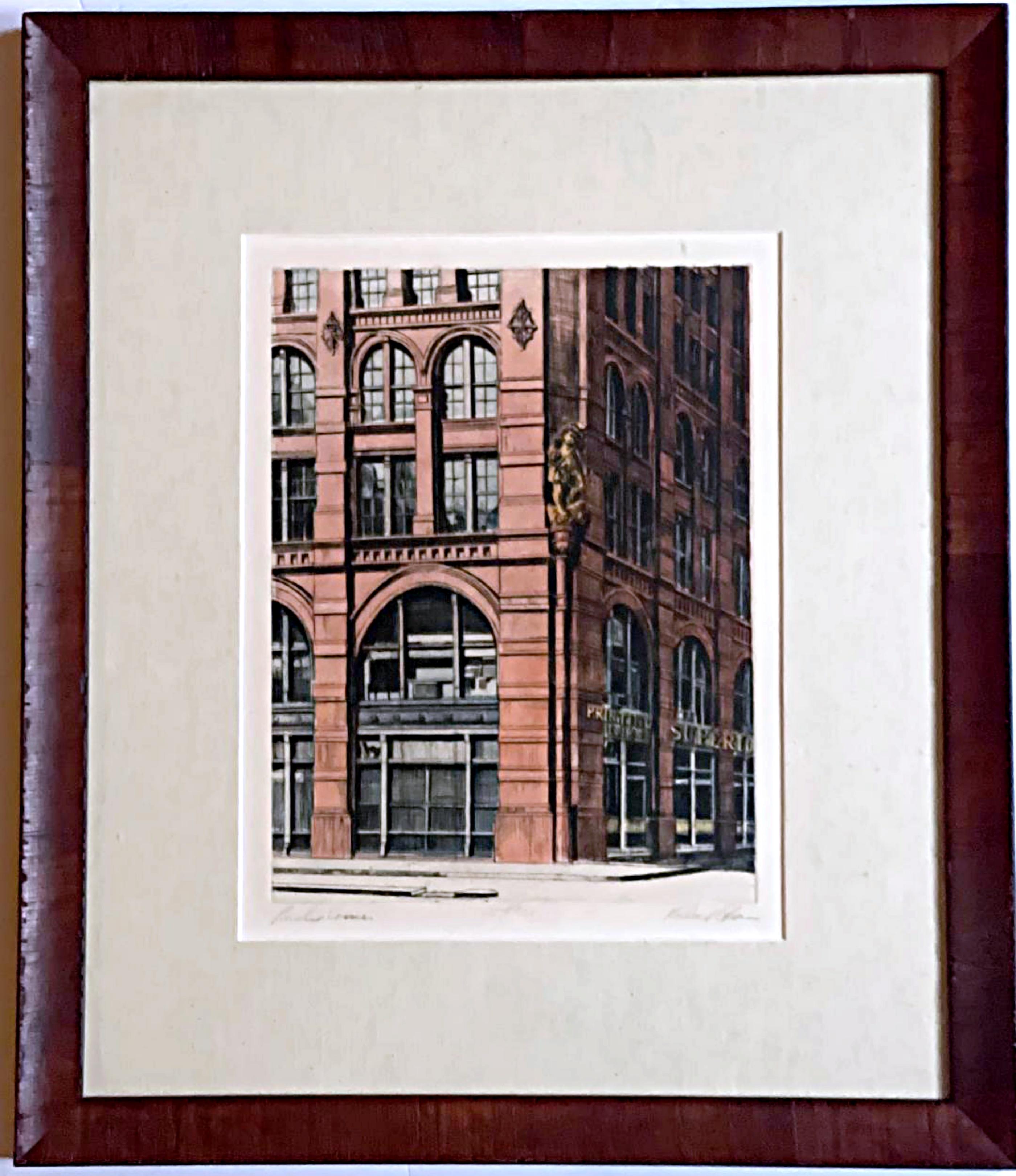 Puck Corner, SOHO, New York signed, numbered by top architectural artist, Framed - Realist Print by Richard Haas