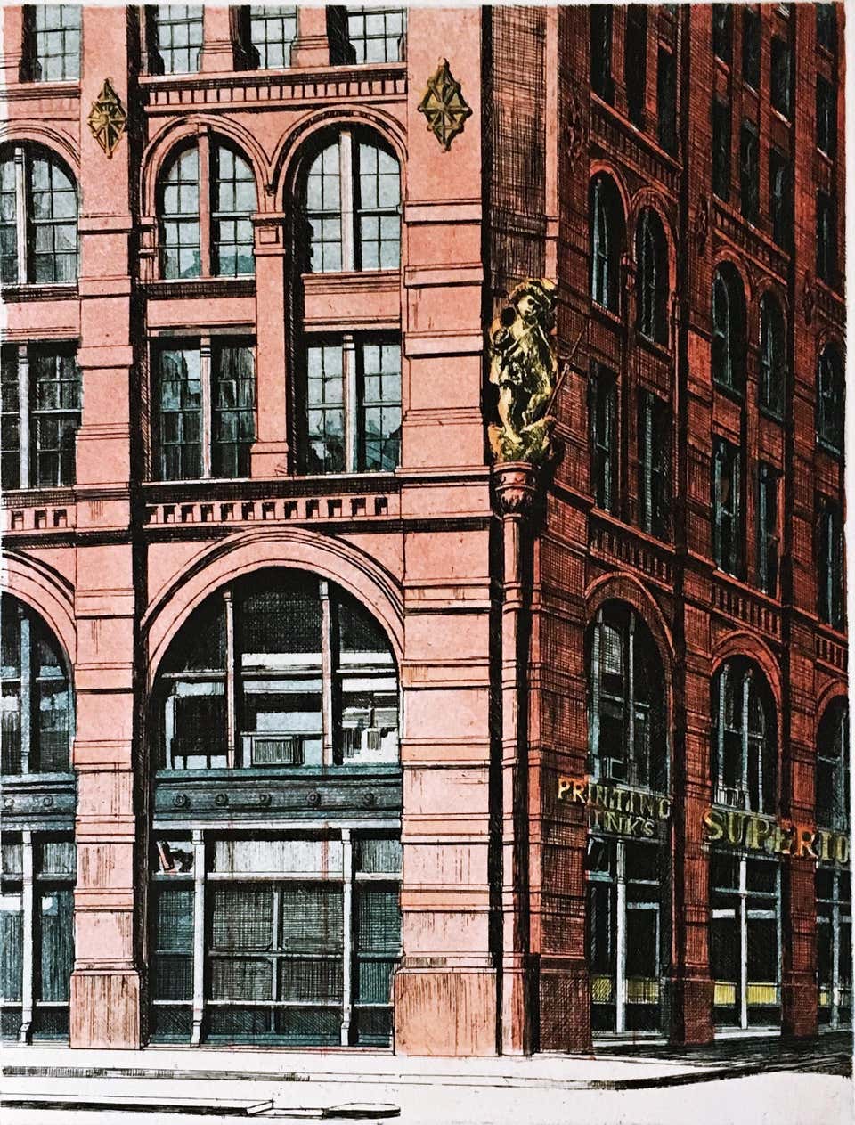 Richard Haas - Puck Corner, SOHO, New York signed/N architectural art, Framed