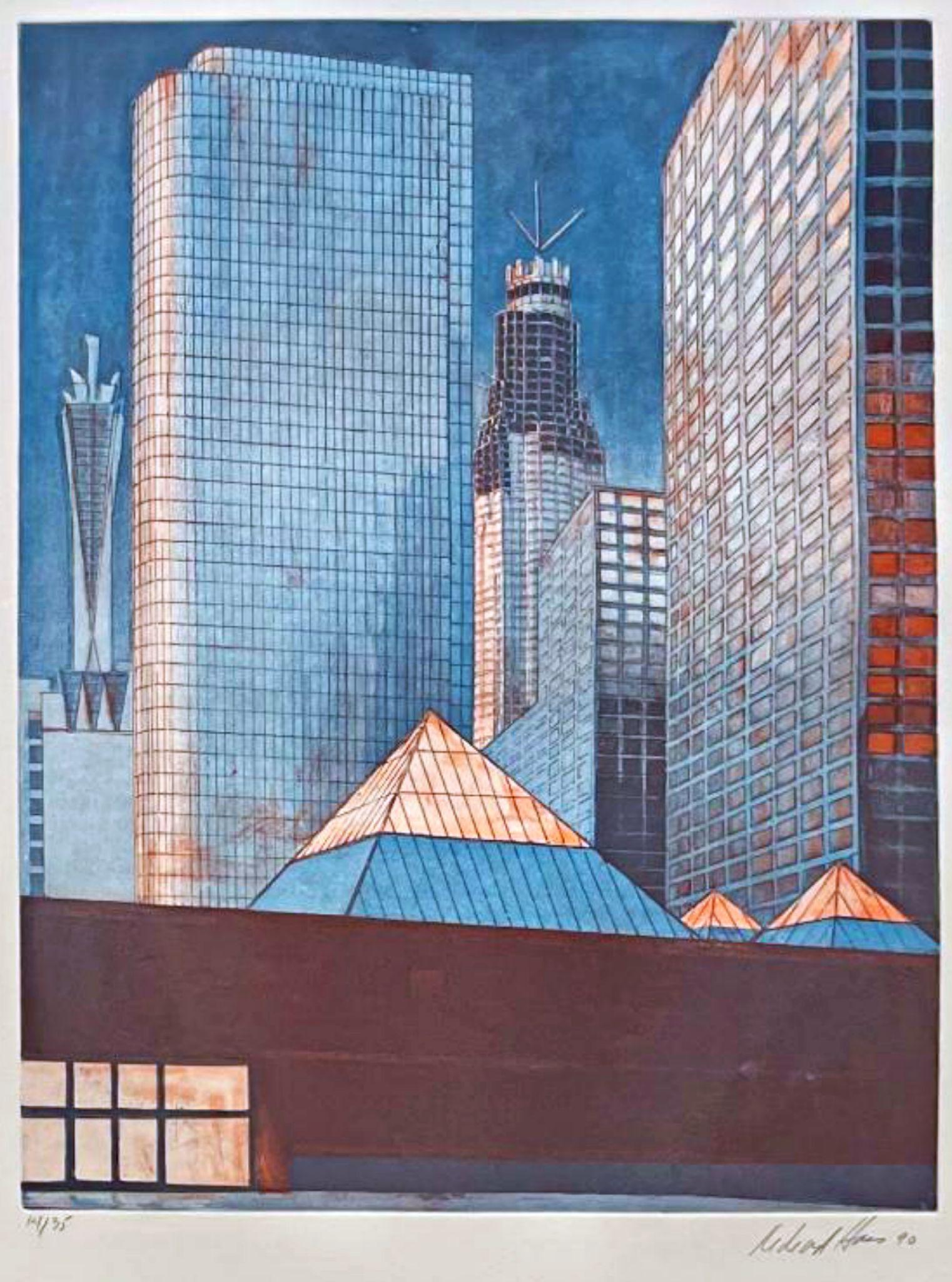 Richard Haas
Downtown Los Angeles MOCA (Museum of Contemporary Art), 1991
Gravure et aquatinte sur papier avec cachet d'imprimeur
Signé, daté '91 et numéroté 14/35 au crayon graphite au recto.
Cadre inclus
Gravure et Aquatinte
Signé, daté '91 et