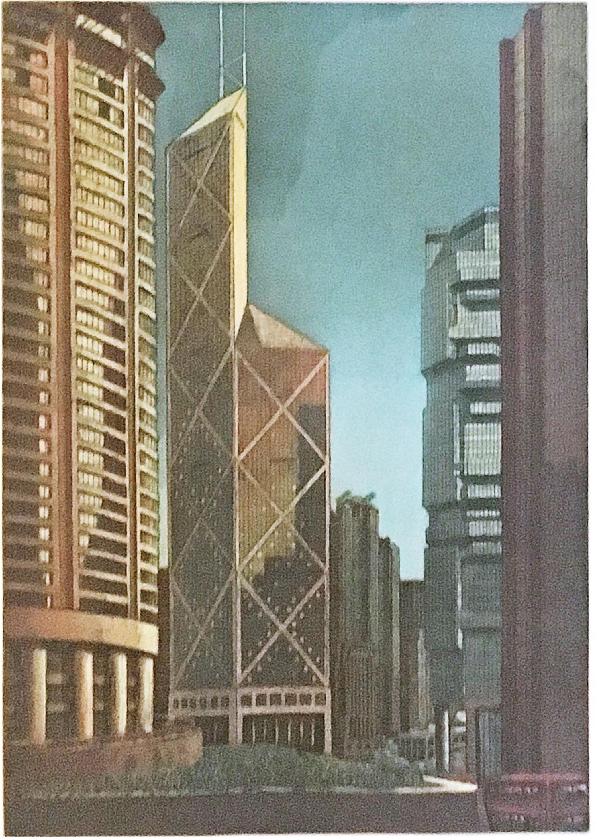 Richard Haas, Hong Kong, Aguafuerte y aguatinta, Firmado 26/35, Enmarcado en venta 2