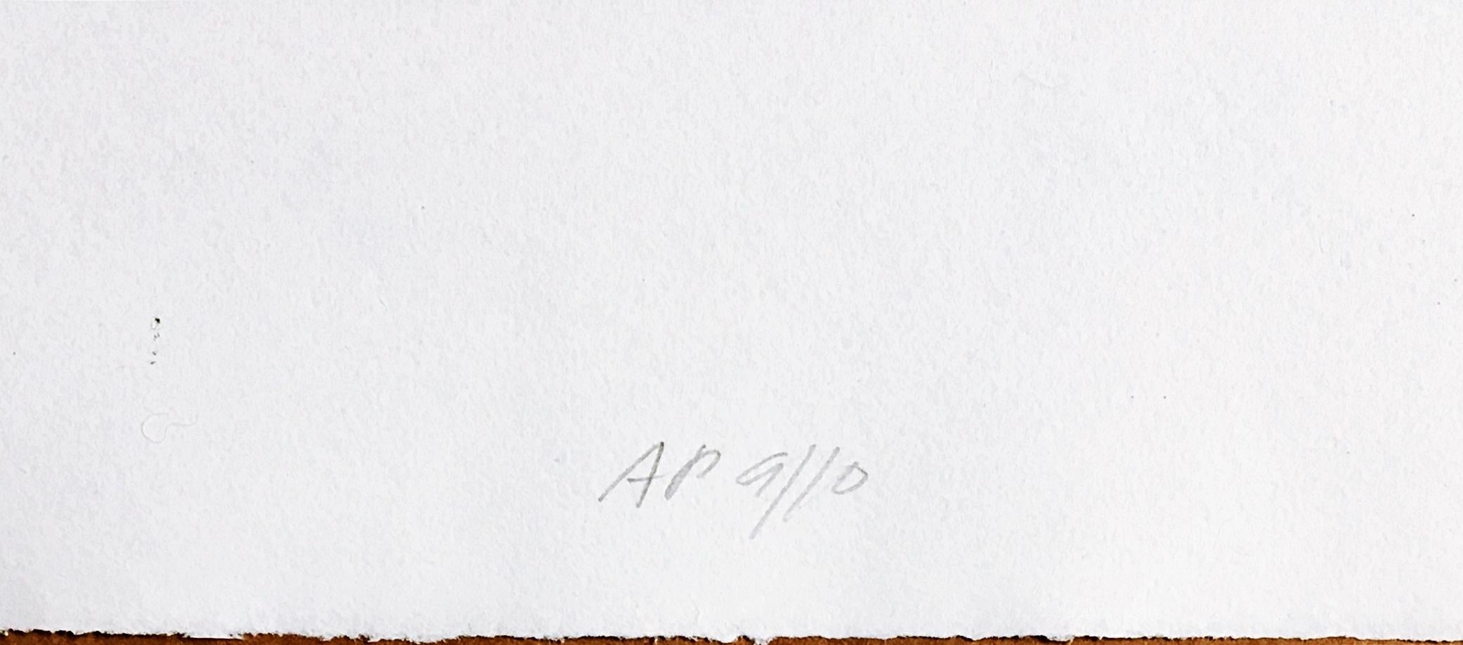 The original Whitney, Marcel Breuer Building (now Sotheby's), Woodcut engraving - Gray Landscape Print by Richard Haas