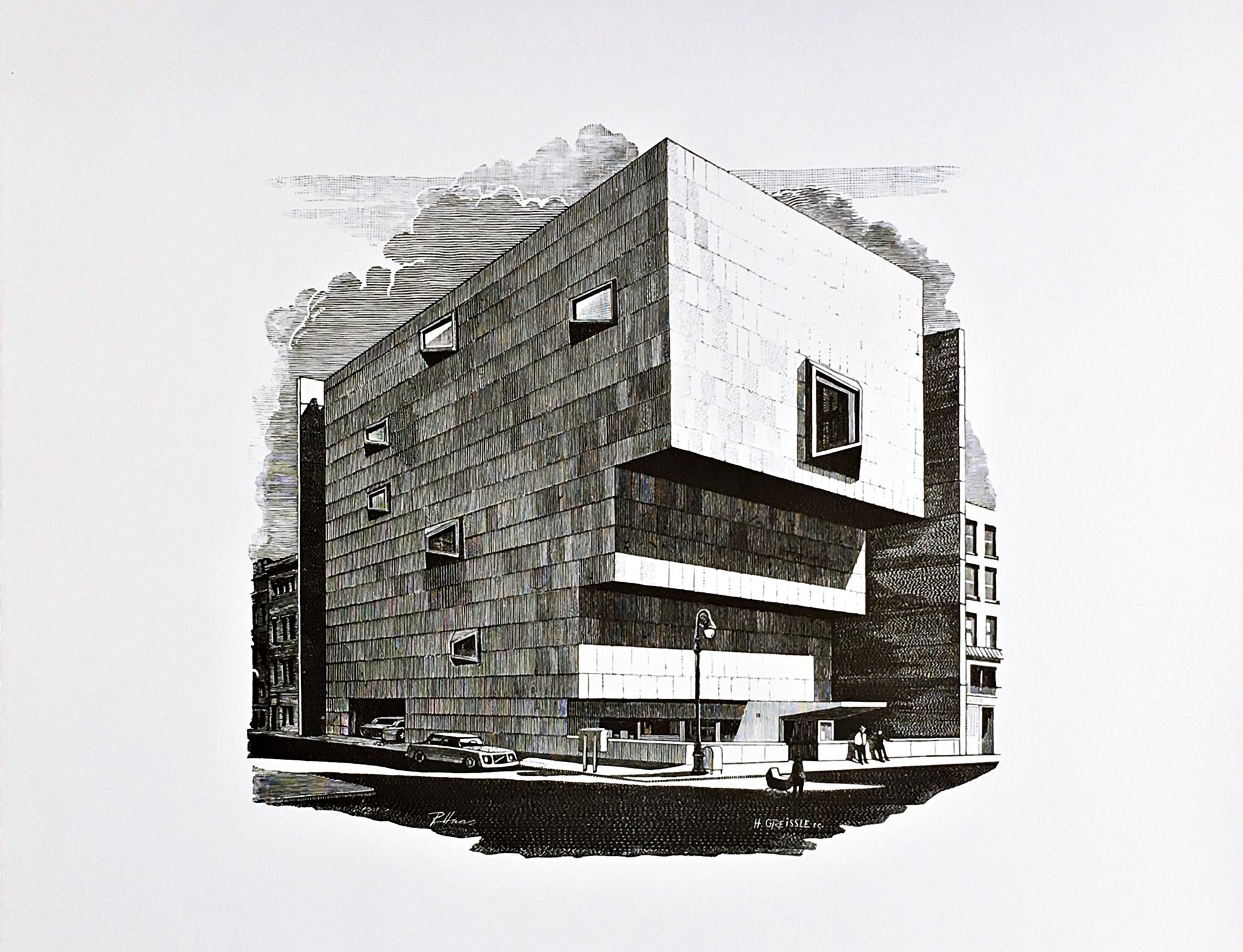 The original Whitney, Marcel Breuer Building (now Sotheby's), Woodcut engraving For Sale 2