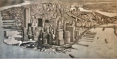 Trompe L'oeil Aquatint Etching Stunning Manhattan New York City View NYC Print