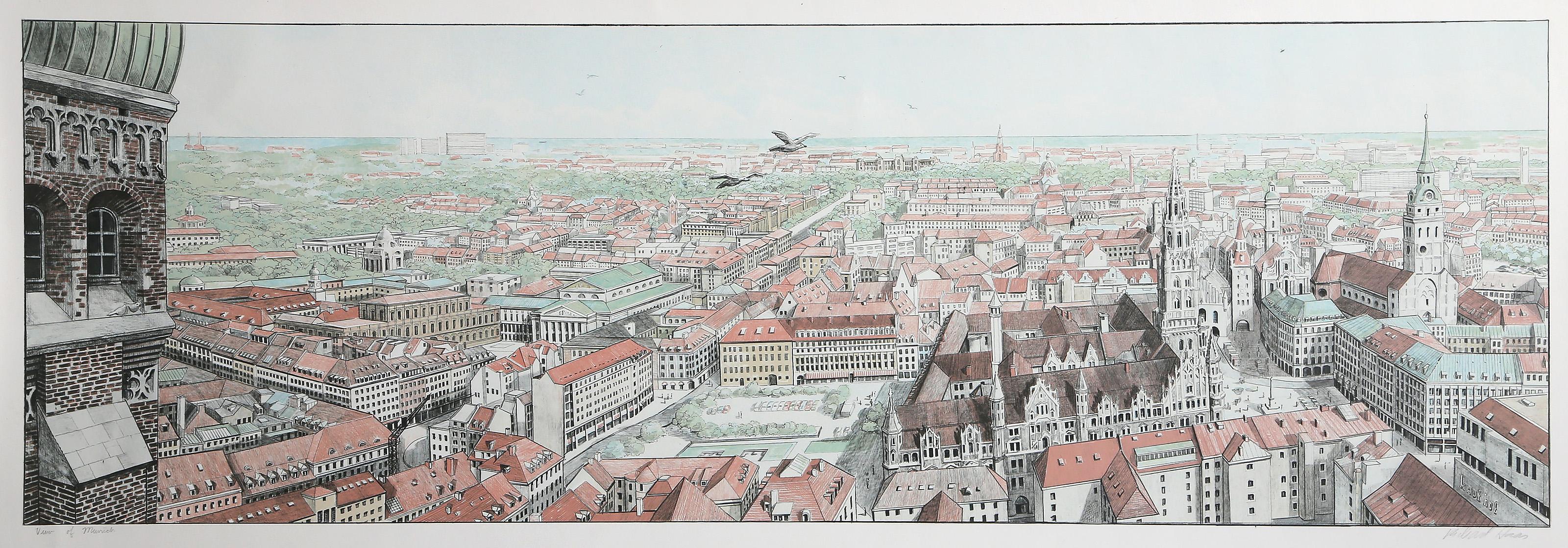 View of Munich, Photorealist Lithograph by Richard Haas